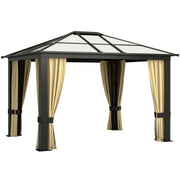 10' x 12' Hardtop Gazebo - Aluminum Frame Polycarbonate Roof Brown-DECOROLALA