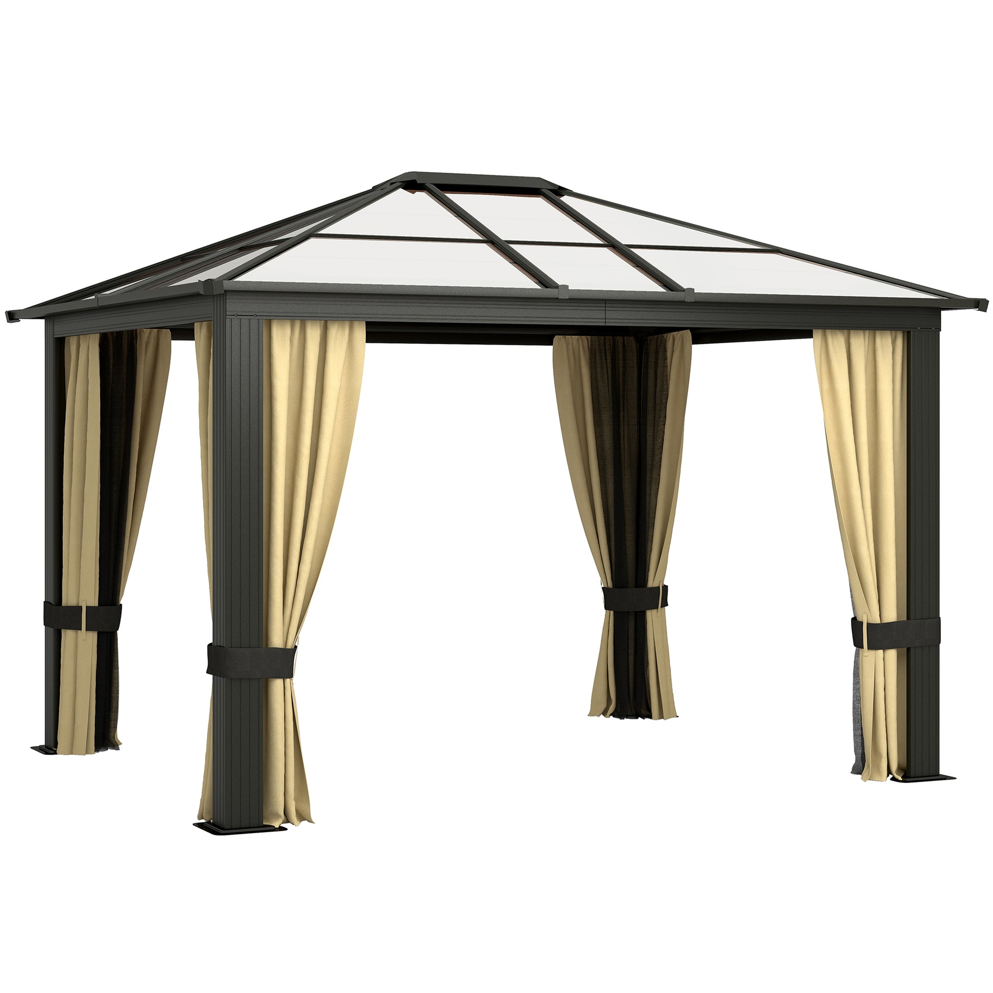 10' x 12' Hardtop Gazebo - Aluminum Frame Polycarbonate Roof Brown-DECOROLALA
