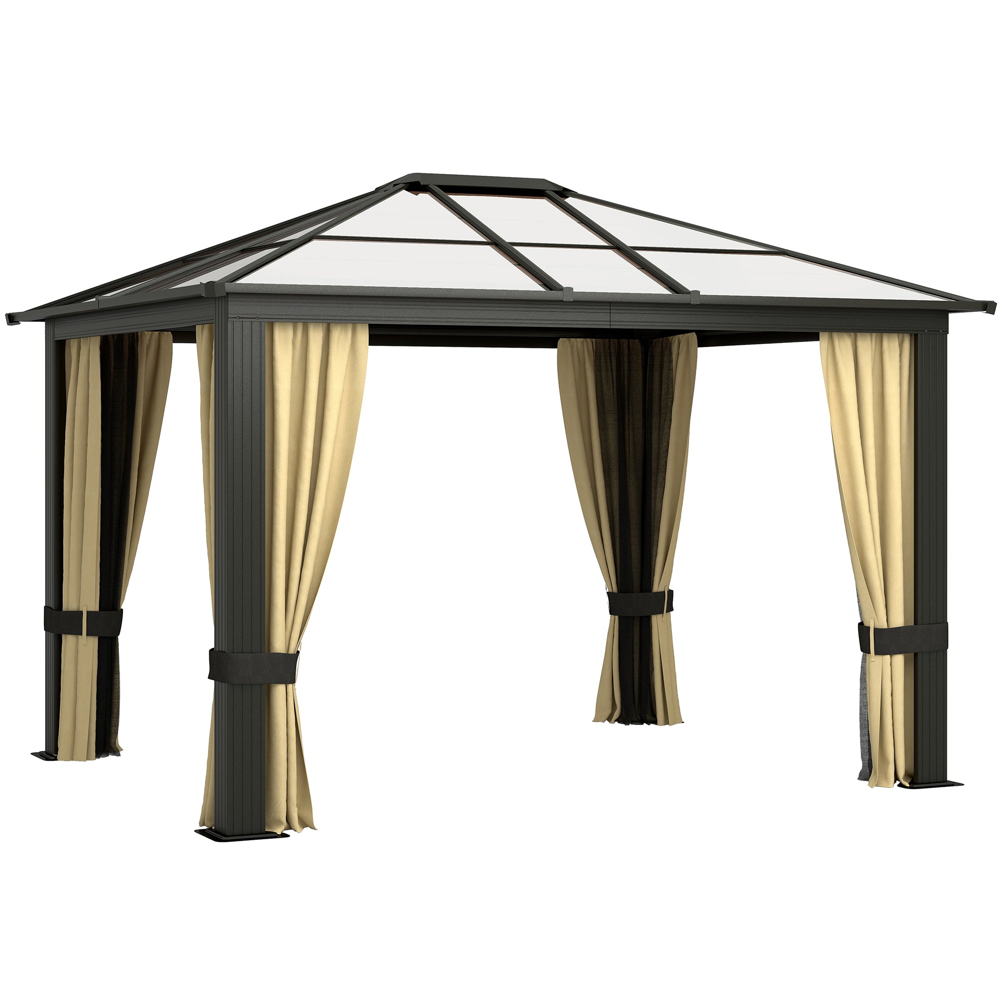 10' x 12' Hardtop Gazebo - Aluminum Frame Polycarbonate Roof Brown-DECOROLALA