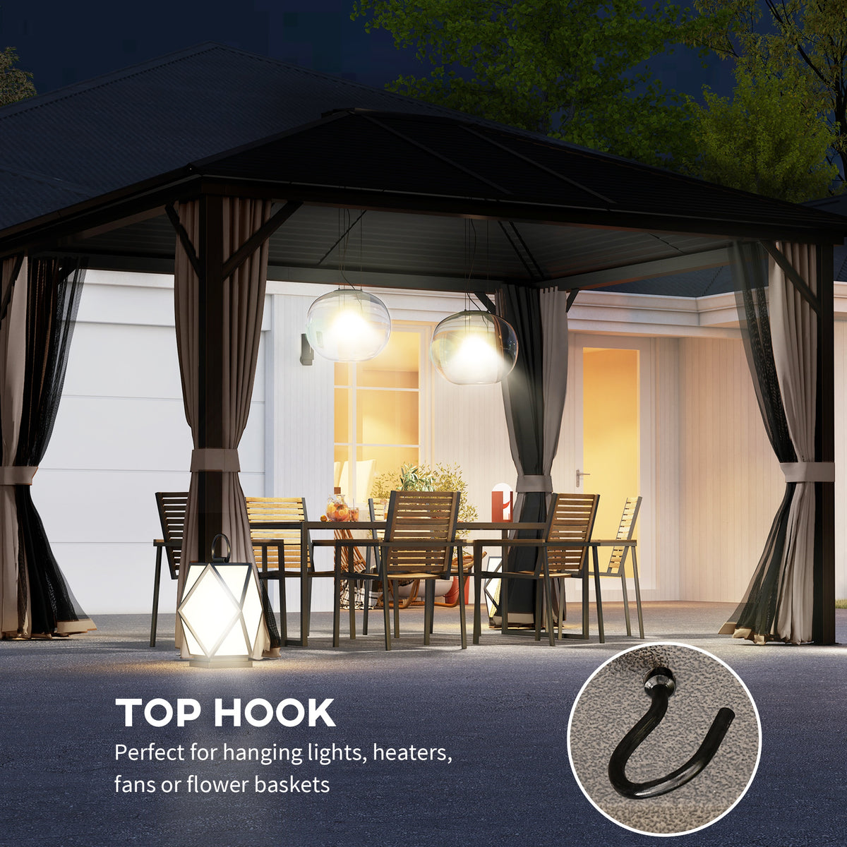 10' x 12' Hardtop Gazebo - Aluminum Frame & Steel Roof, Coffee-Gazebos-DECOROLALA