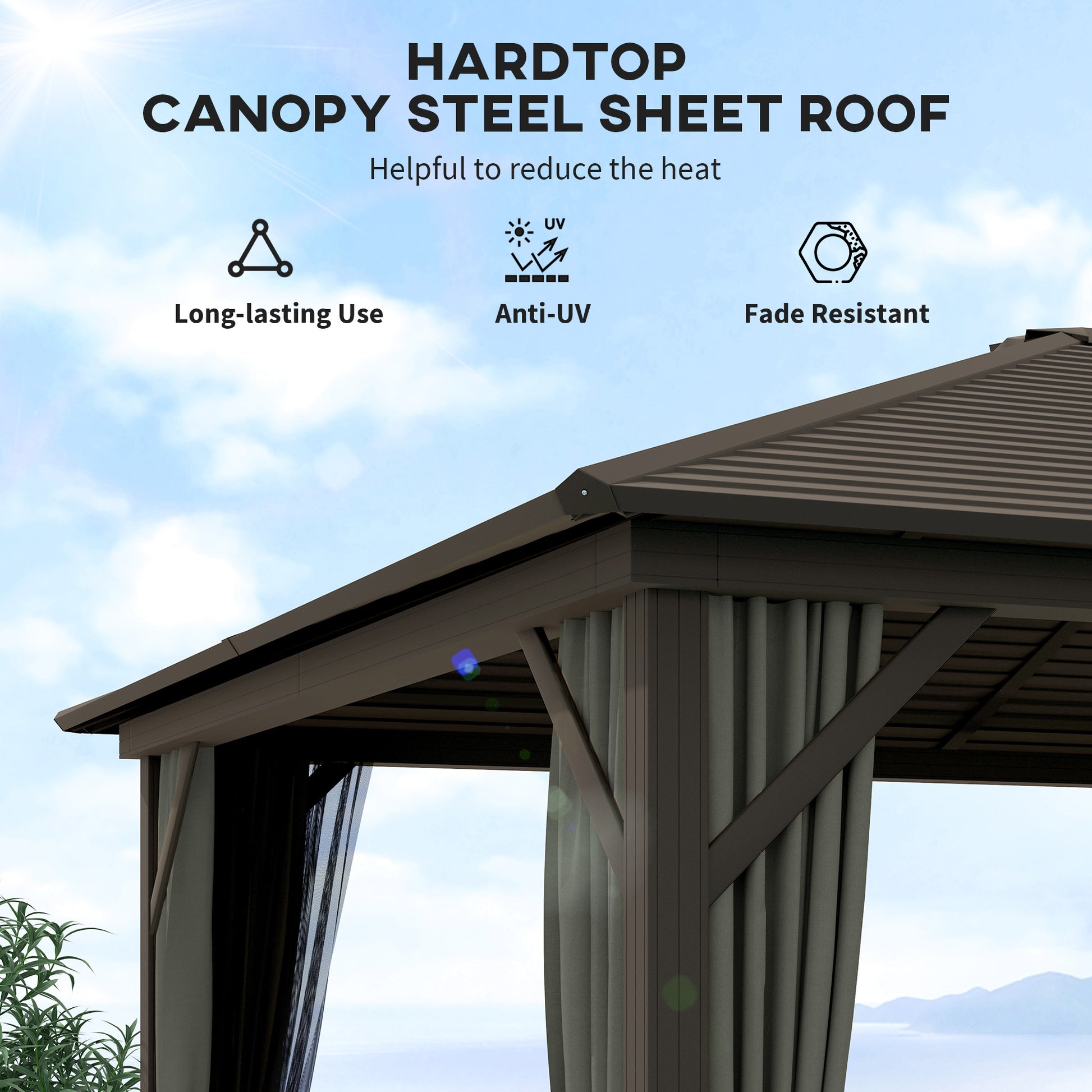10' x 12' Hardtop Gazebo - Aluminum Frame with Netting, Grey-DECOROLALA