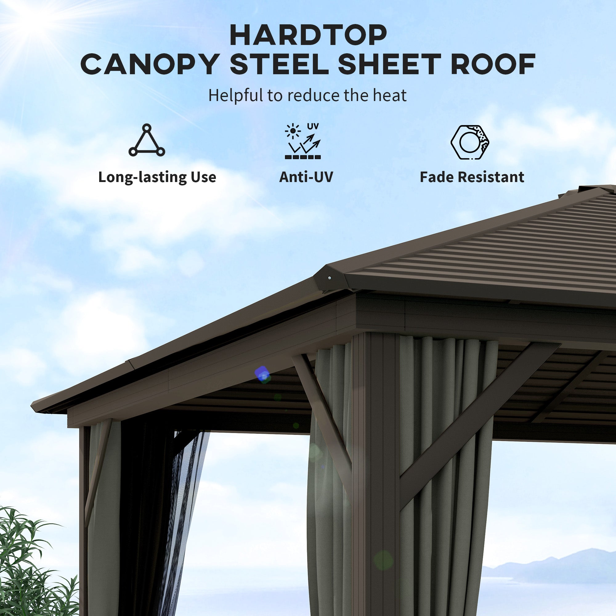 10' x 12' Hardtop Gazebo - Aluminum Frame with Netting, Grey-DECOROLALA