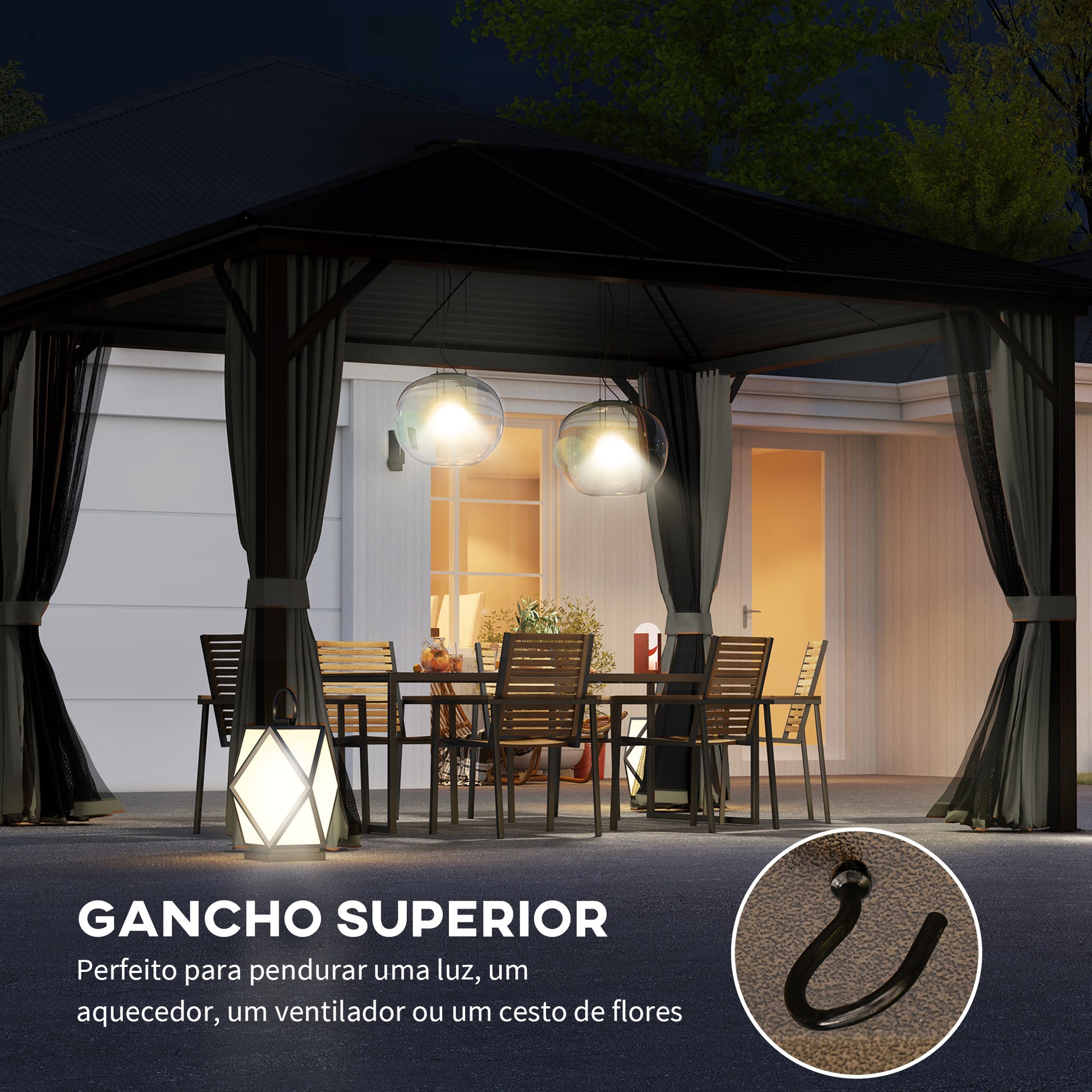 10' x 12' Hardtop Gazebo - Aluminum Frame with Netting, Grey-DECOROLALA