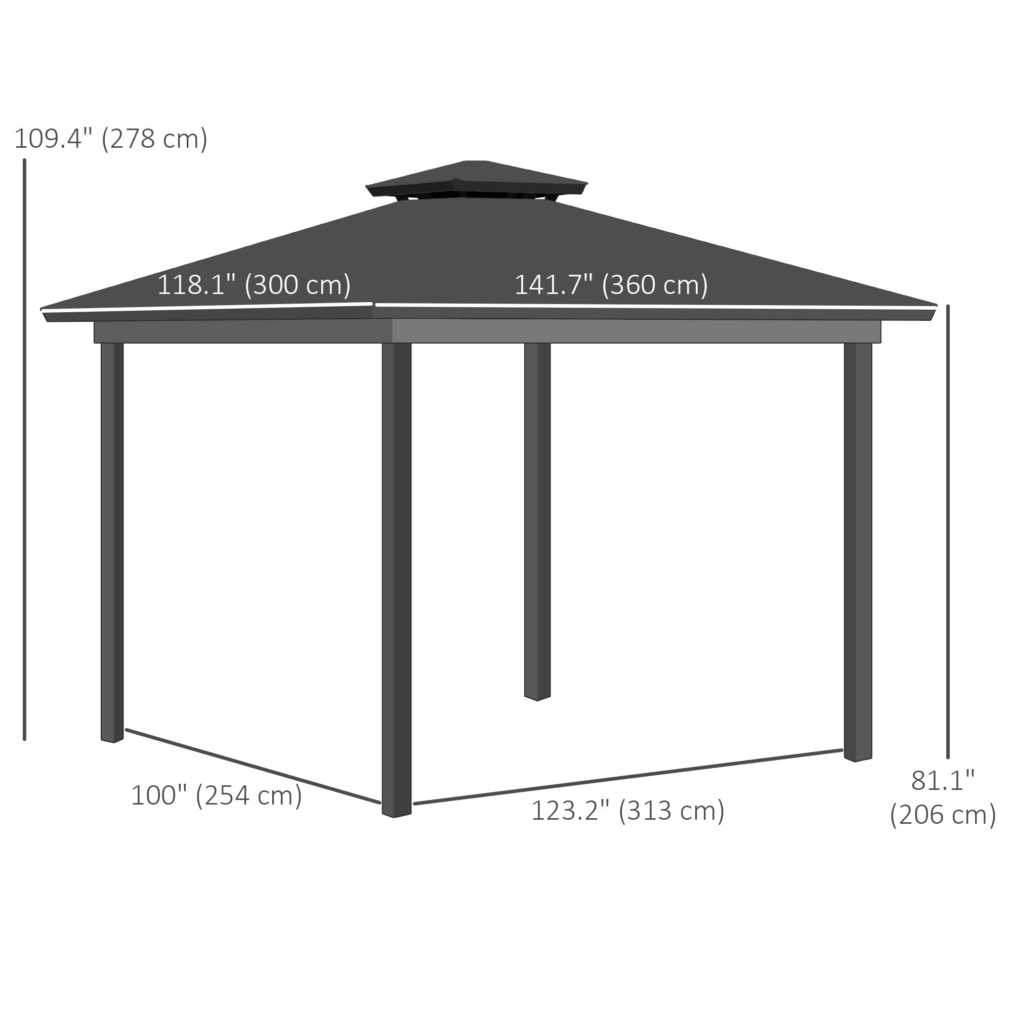 10' x 12' Hardtop Gazebo - Grey Steel Frame Netting Curtains-DECOROLALA
