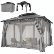 10' x 12' Hardtop Gazebo - Grey Steel Frame Netting Curtains-DECOROLALA
