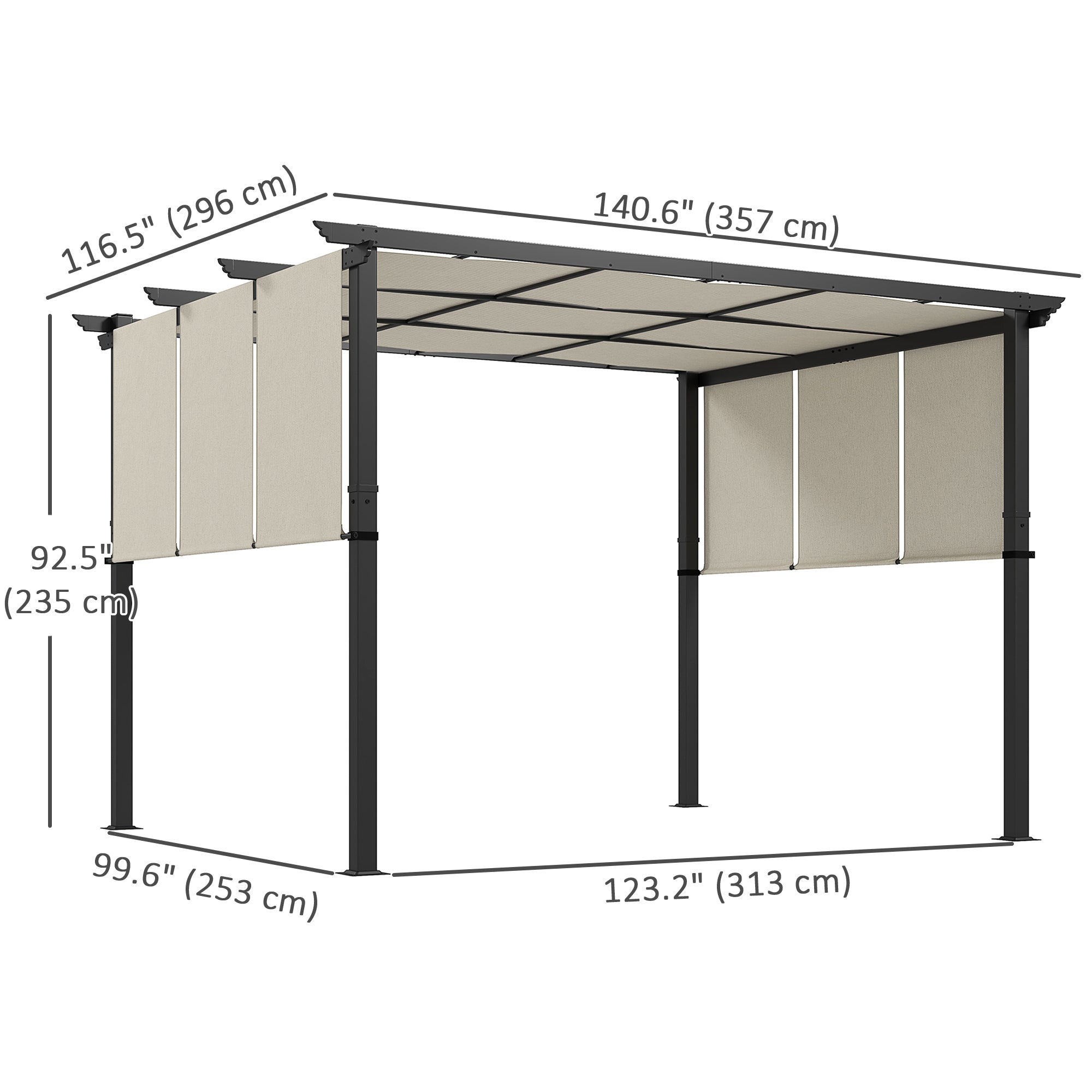 10' x 12' Metal Pergola with Retractable Canopy - Beige-DECOROLALA
