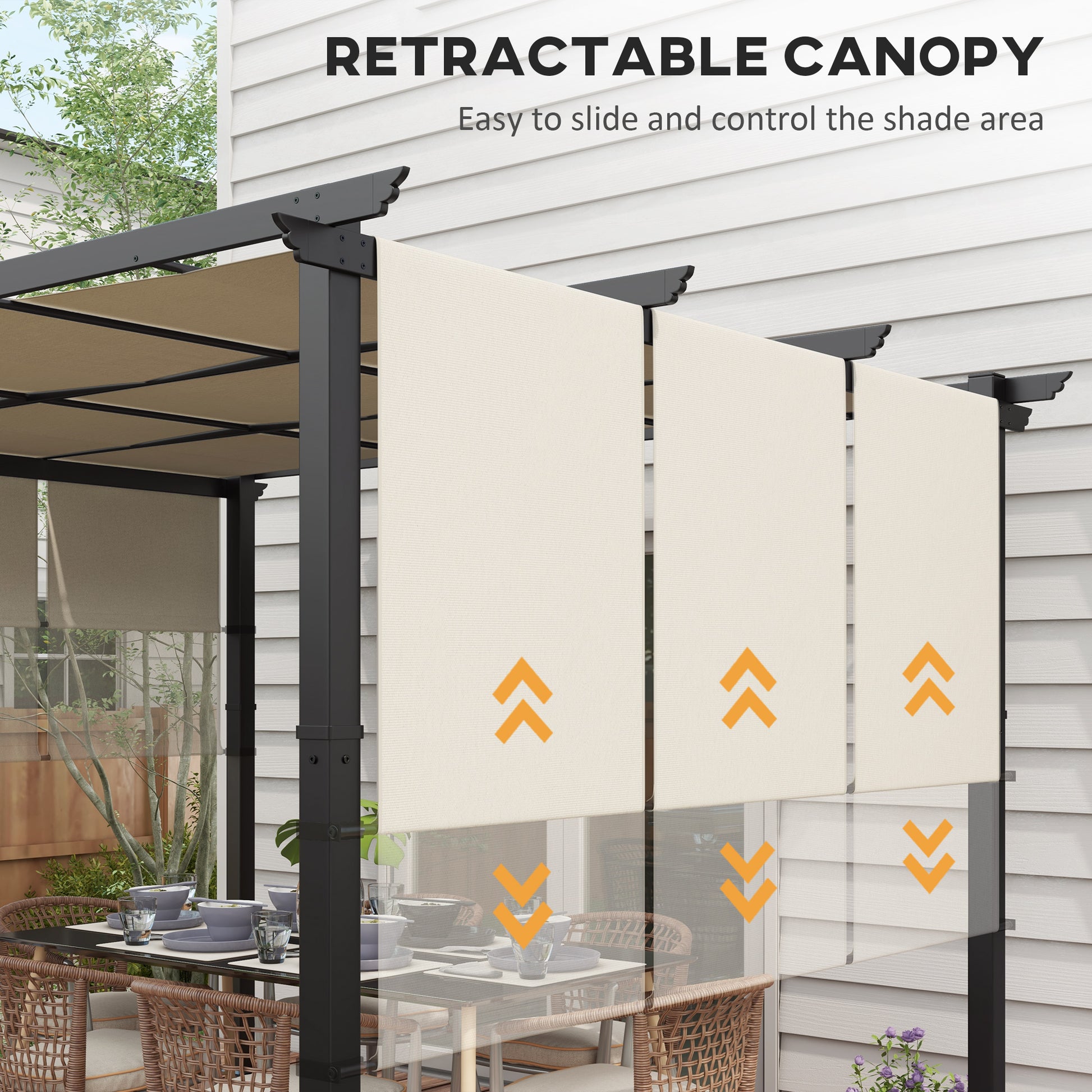 10' x 12' Metal Pergola with Retractable Canopy - Beige-DECOROLALA