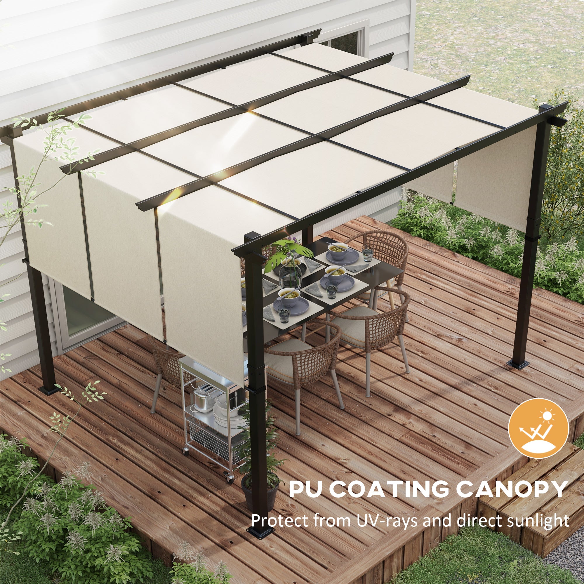 10' x 12' Metal Pergola with Retractable Canopy - Beige-DECOROLALA
