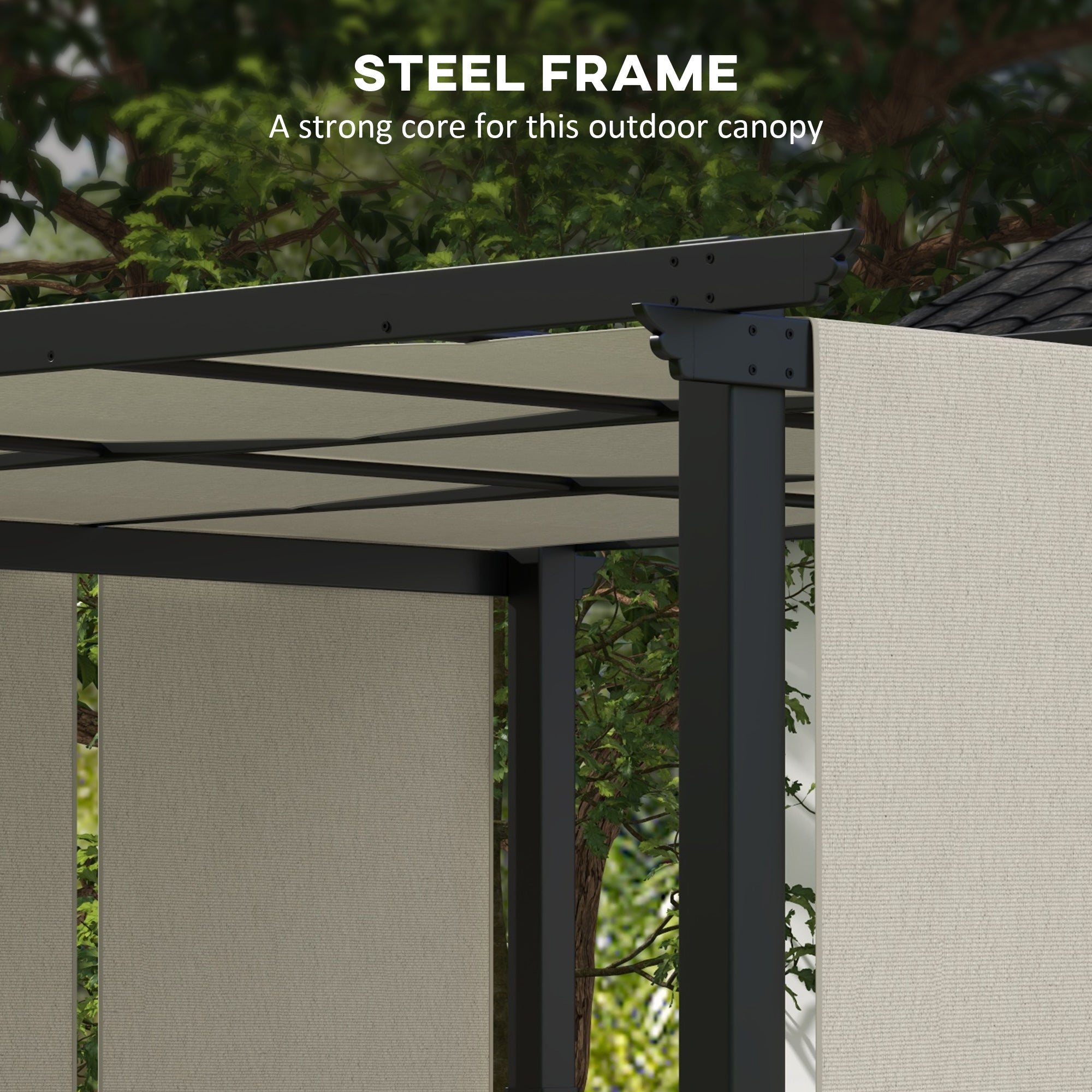 10' x 12' Metal Pergola with Retractable Canopy - Beige-DECOROLALA