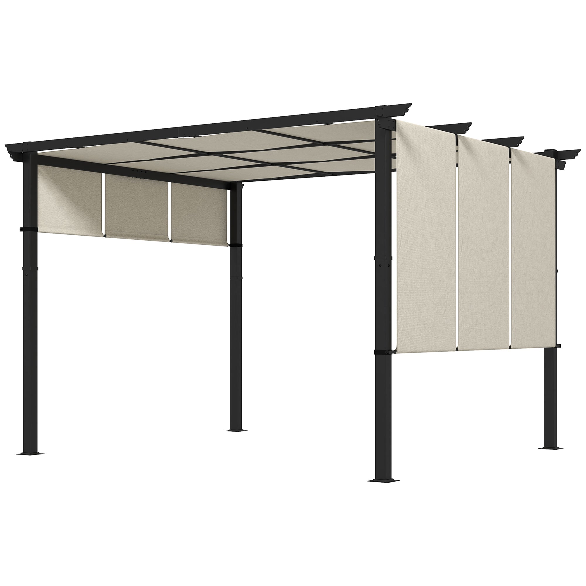 10' x 12' Metal Pergola with Retractable Canopy - Beige-DECOROLALA