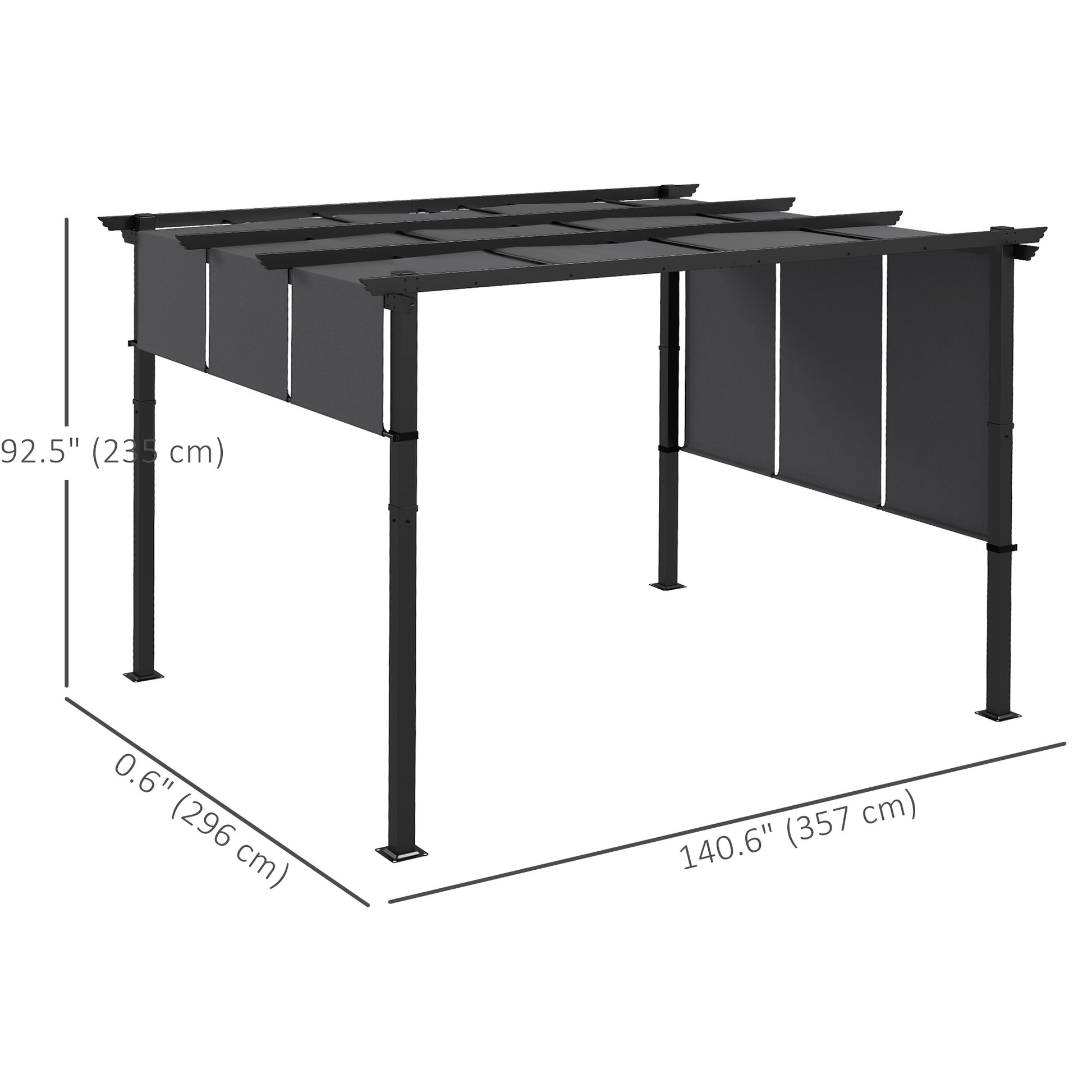 10' x 12' Metal Pergola with Retractable Canopy - Dark Grey-DECOROLALA