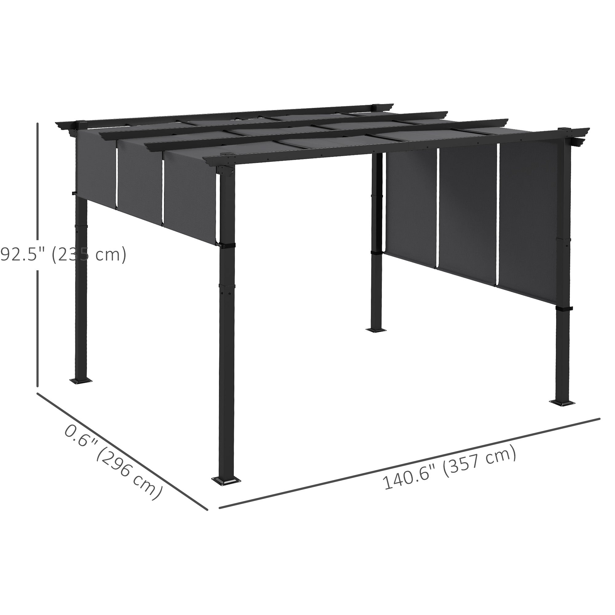 10' x 12' Metal Pergola with Retractable Canopy - Dark Grey-DECOROLALA