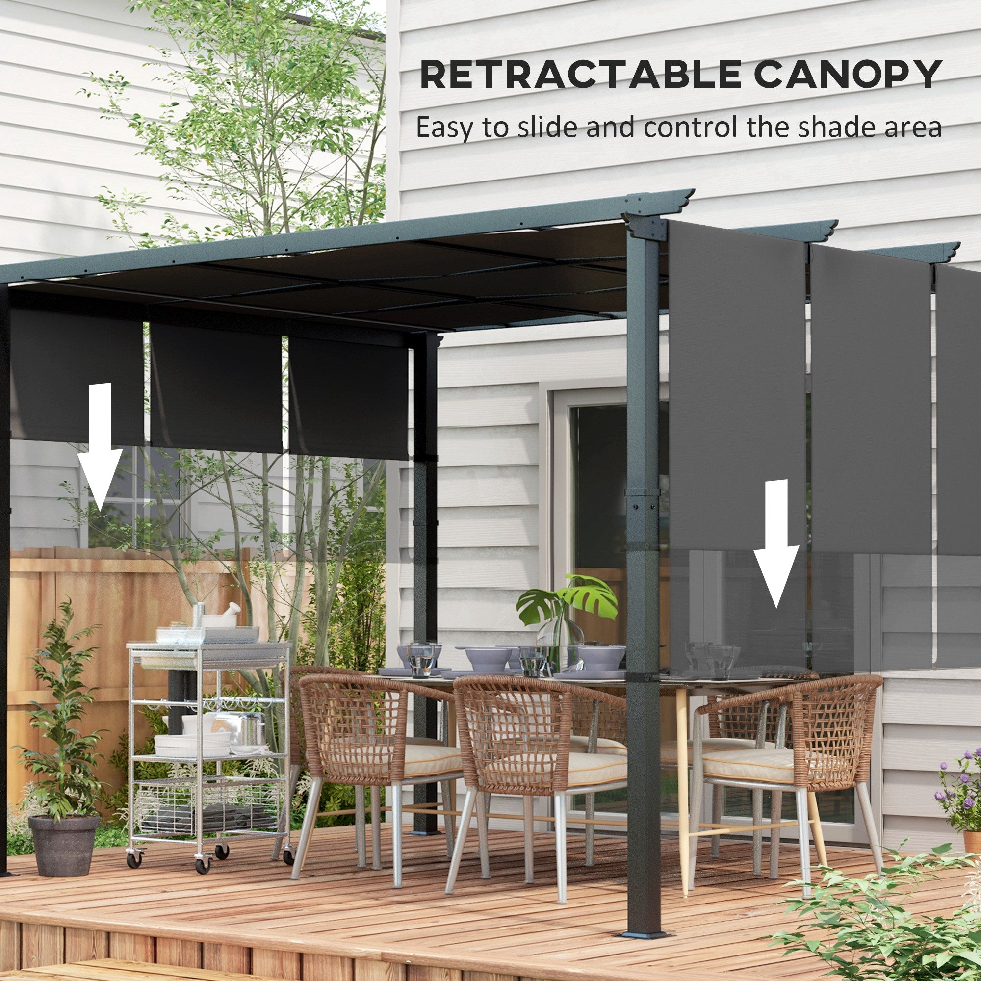 10' x 12' Metal Pergola with Retractable Canopy - Dark Grey-DECOROLALA