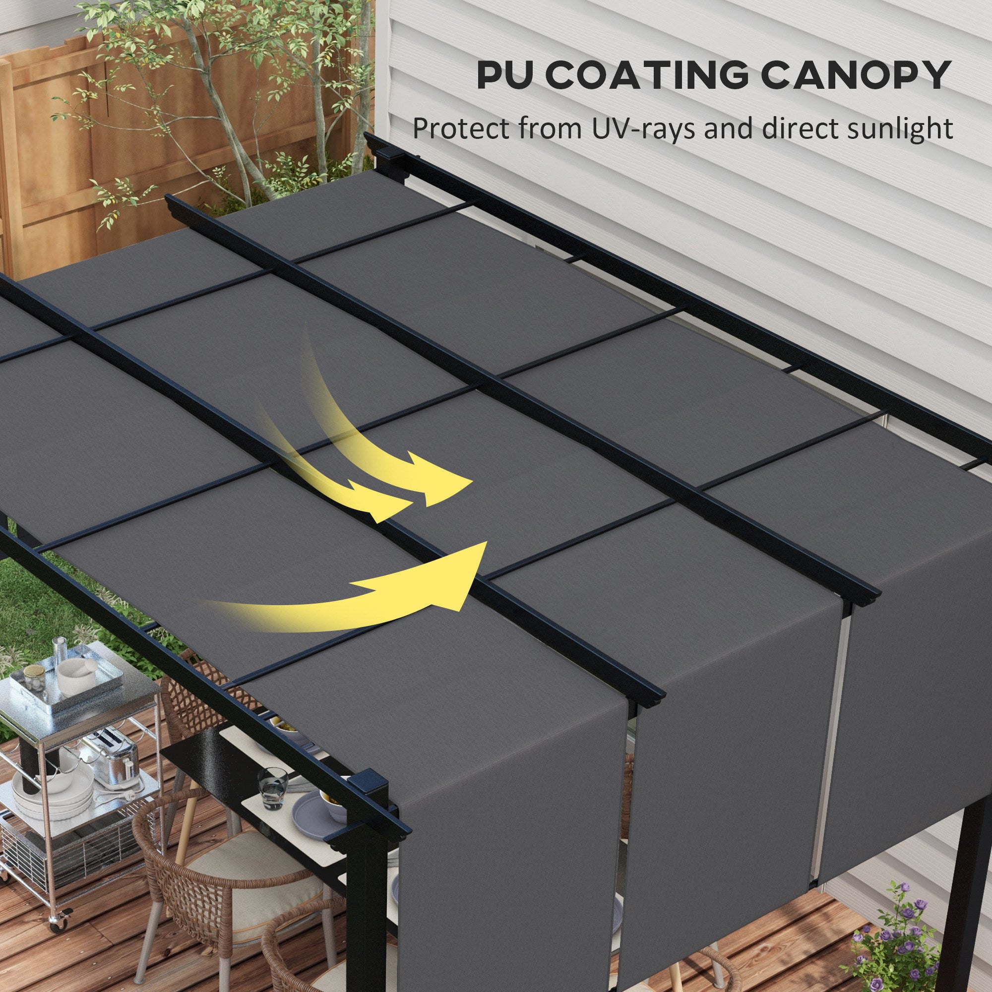 10' x 12' Metal Pergola with Retractable Canopy - Dark Grey-DECOROLALA