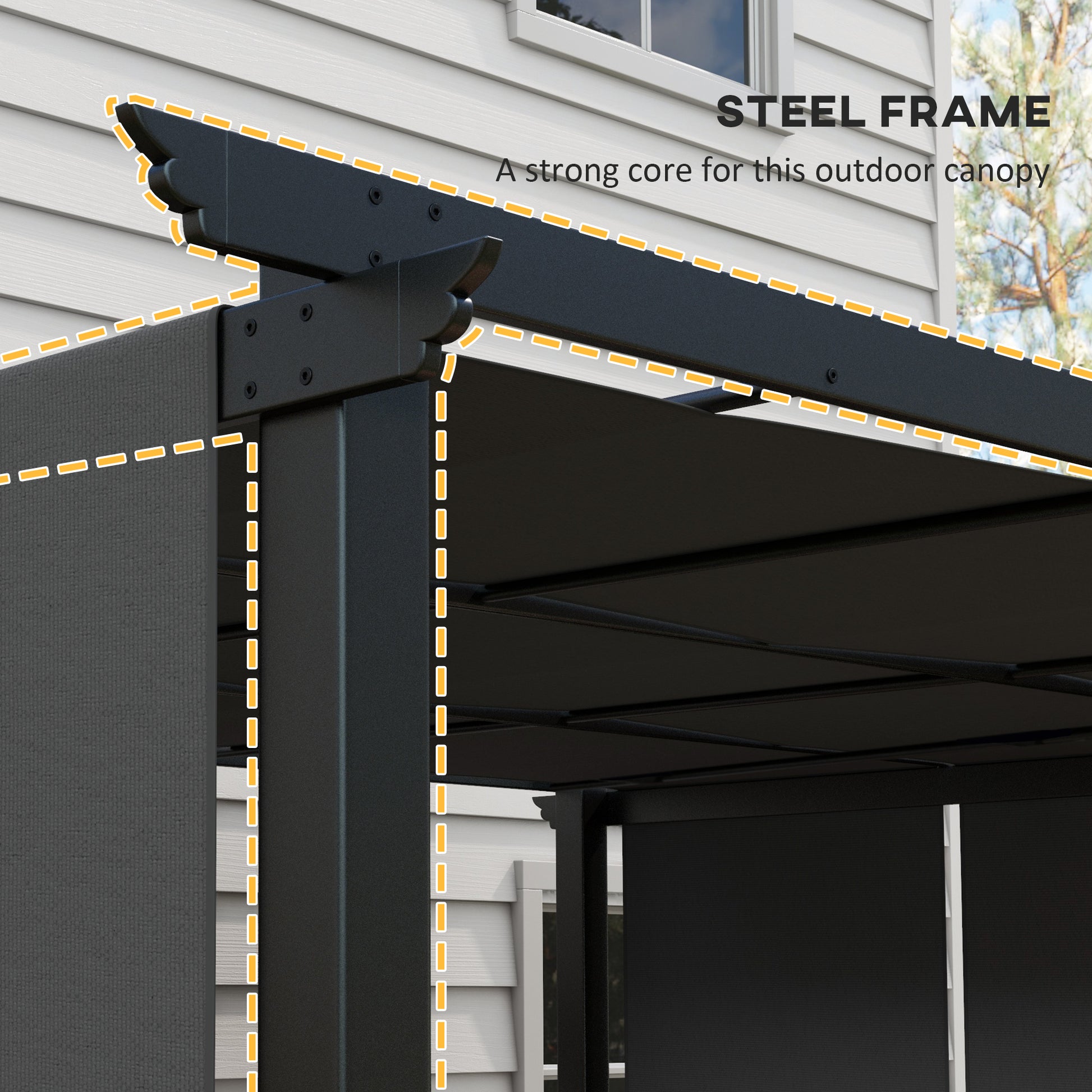 10' x 12' Metal Pergola with Retractable Canopy - Dark Grey-DECOROLALA