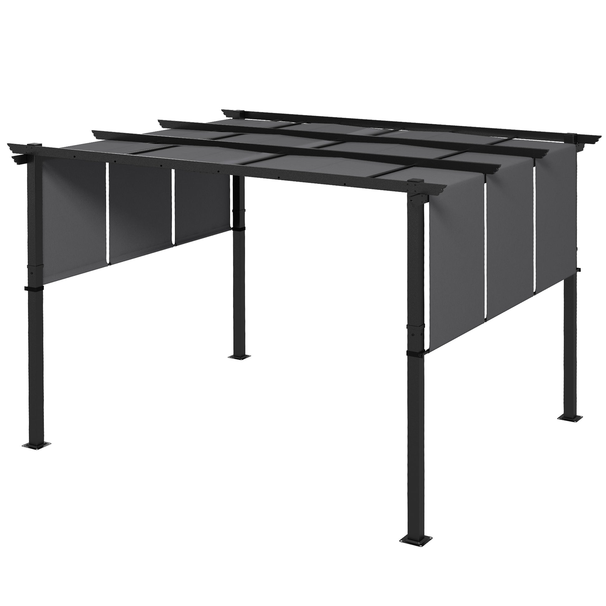 10' x 12' Metal Pergola with Retractable Canopy - Dark Grey-DECOROLALA