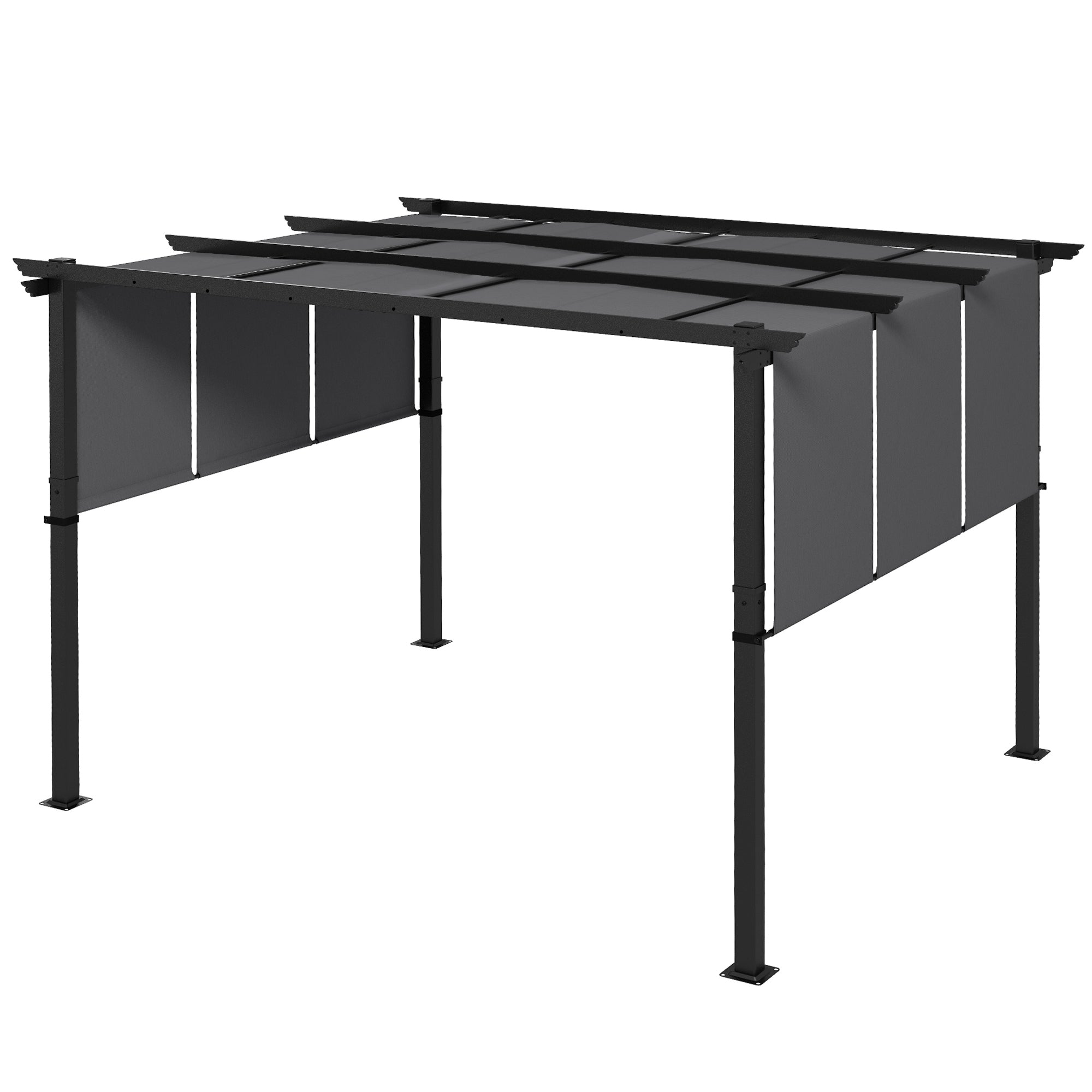 10' x 12' Metal Pergola with Retractable Canopy - Dark Grey-DECOROLALA