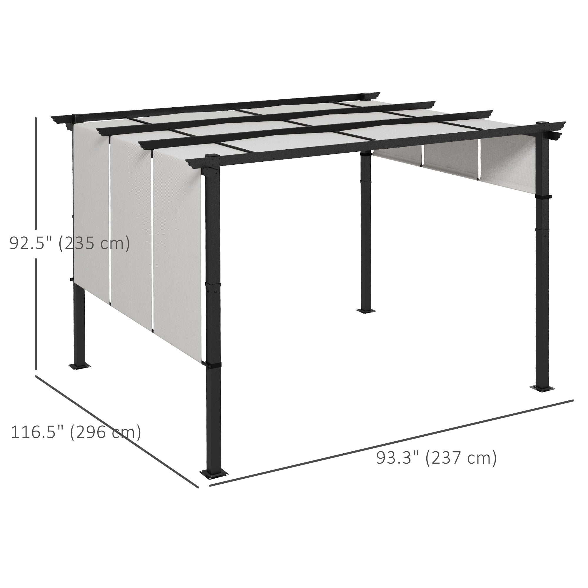 10' x 12' Metal Pergola with Retractable Canopy - Light Grey-DECOROLALA