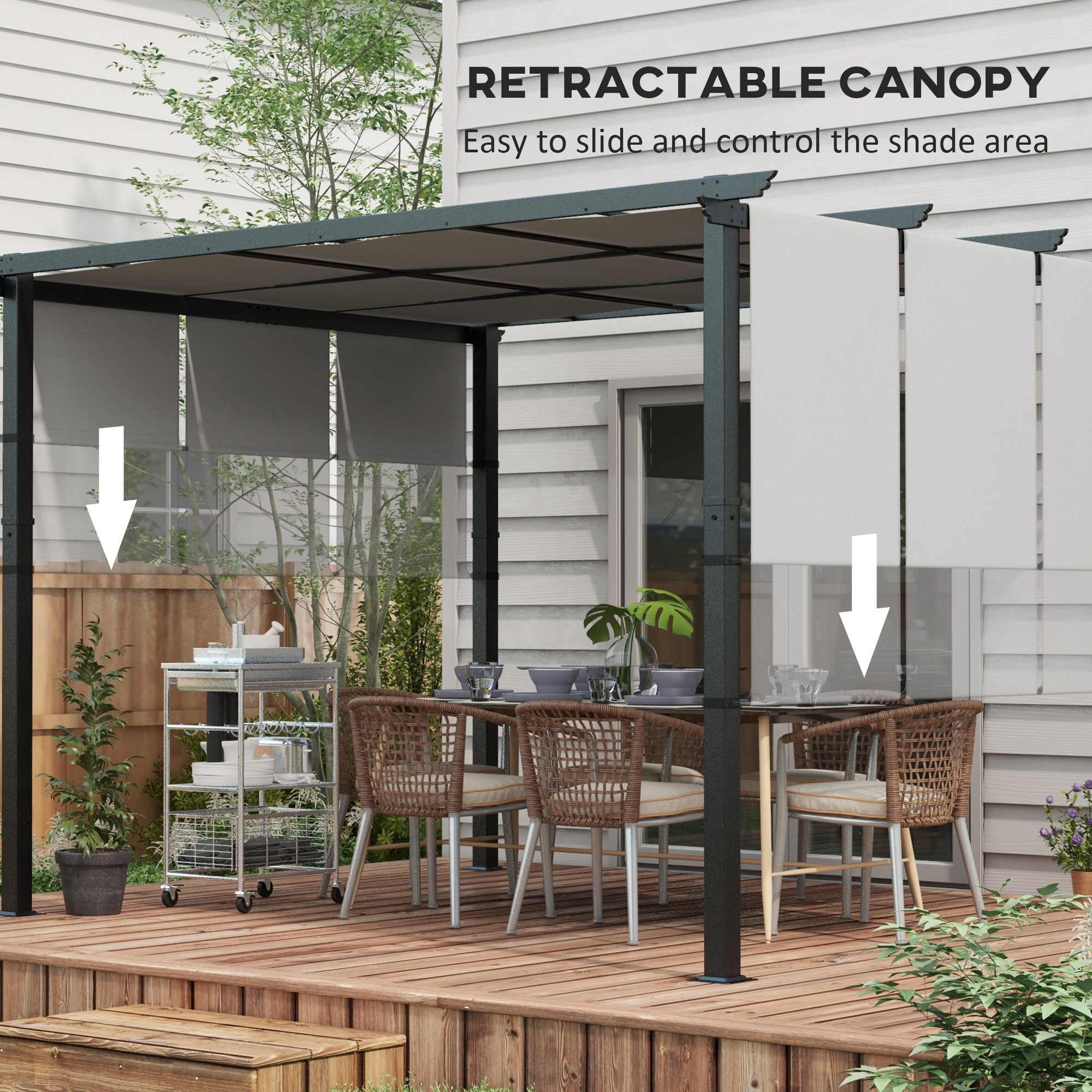 10' x 12' Metal Pergola with Retractable Canopy - Light Grey-DECOROLALA