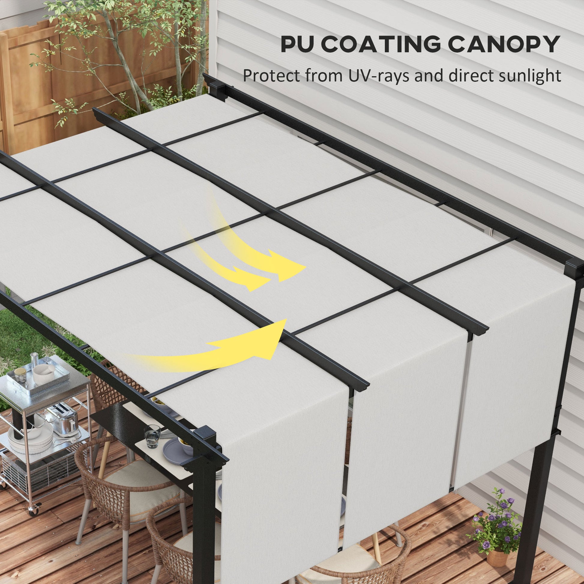 10' x 12' Metal Pergola with Retractable Canopy - Light Grey-DECOROLALA