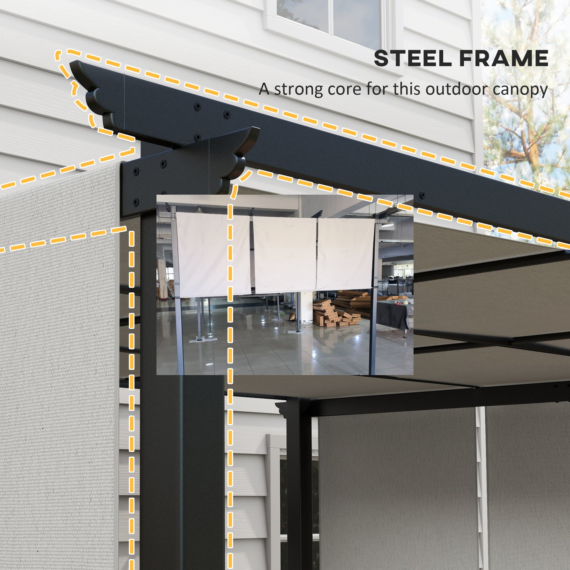10' x 12' Metal Pergola with Retractable Canopy - Light Grey-DECOROLALA