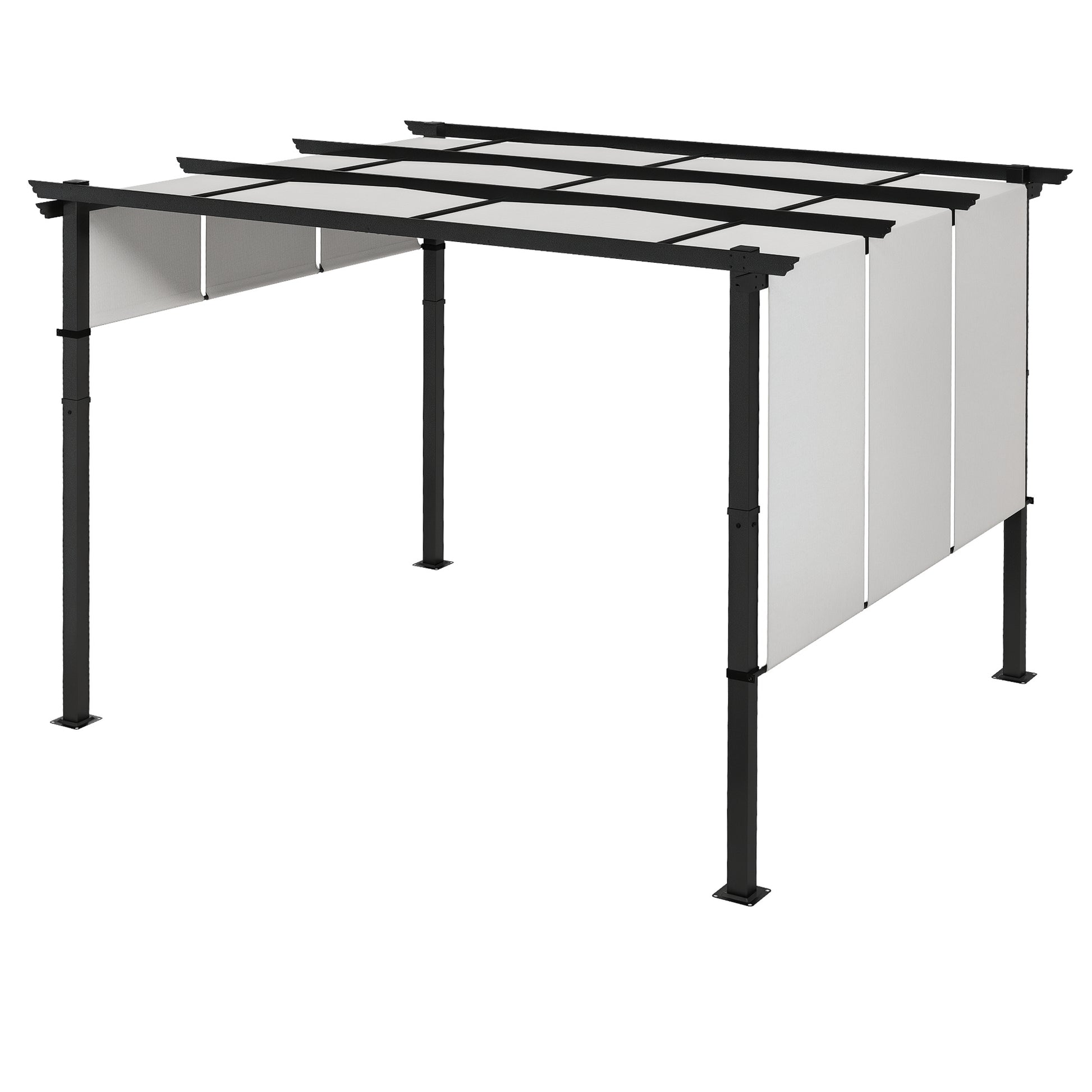 10' x 12' Metal Pergola with Retractable Canopy - Light Grey-DECOROLALA