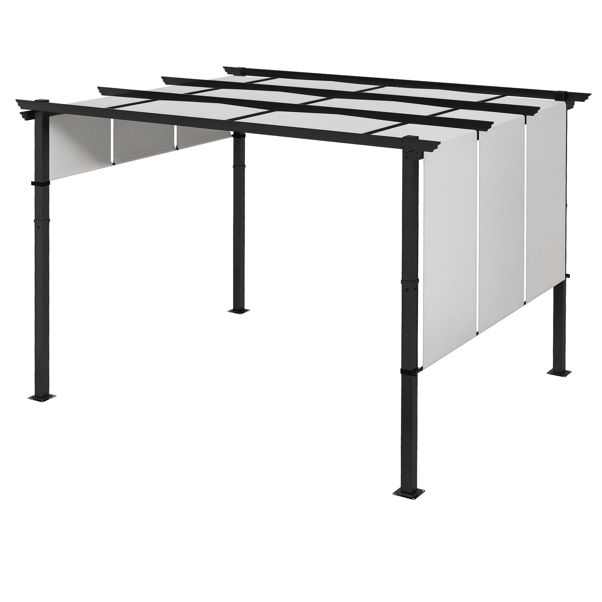 10' x 12' Metal Pergola with Retractable Canopy - Light Grey-DECOROLALA