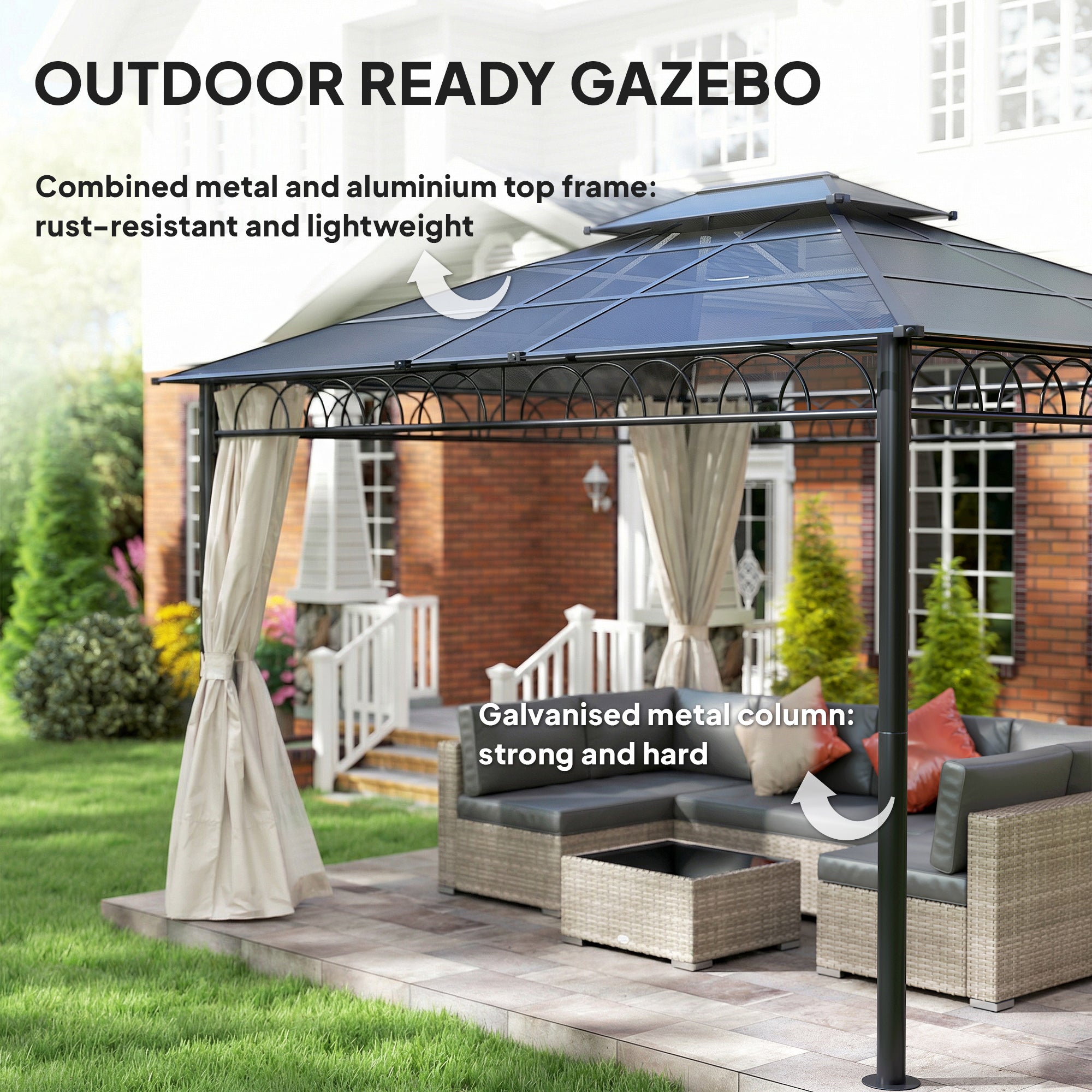 10' x 12' Outdoor Gazebo - Polycarbonate Hardtop Beige-DECOROLALA