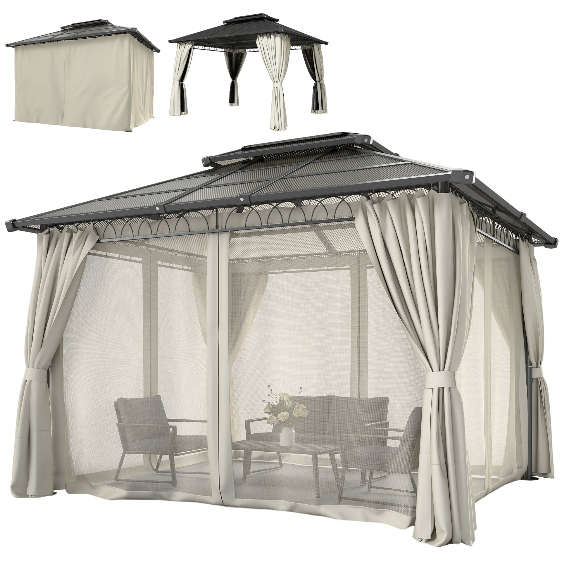 10' x 12' Outdoor Gazebo - Polycarbonate Hardtop Beige-DECOROLALA