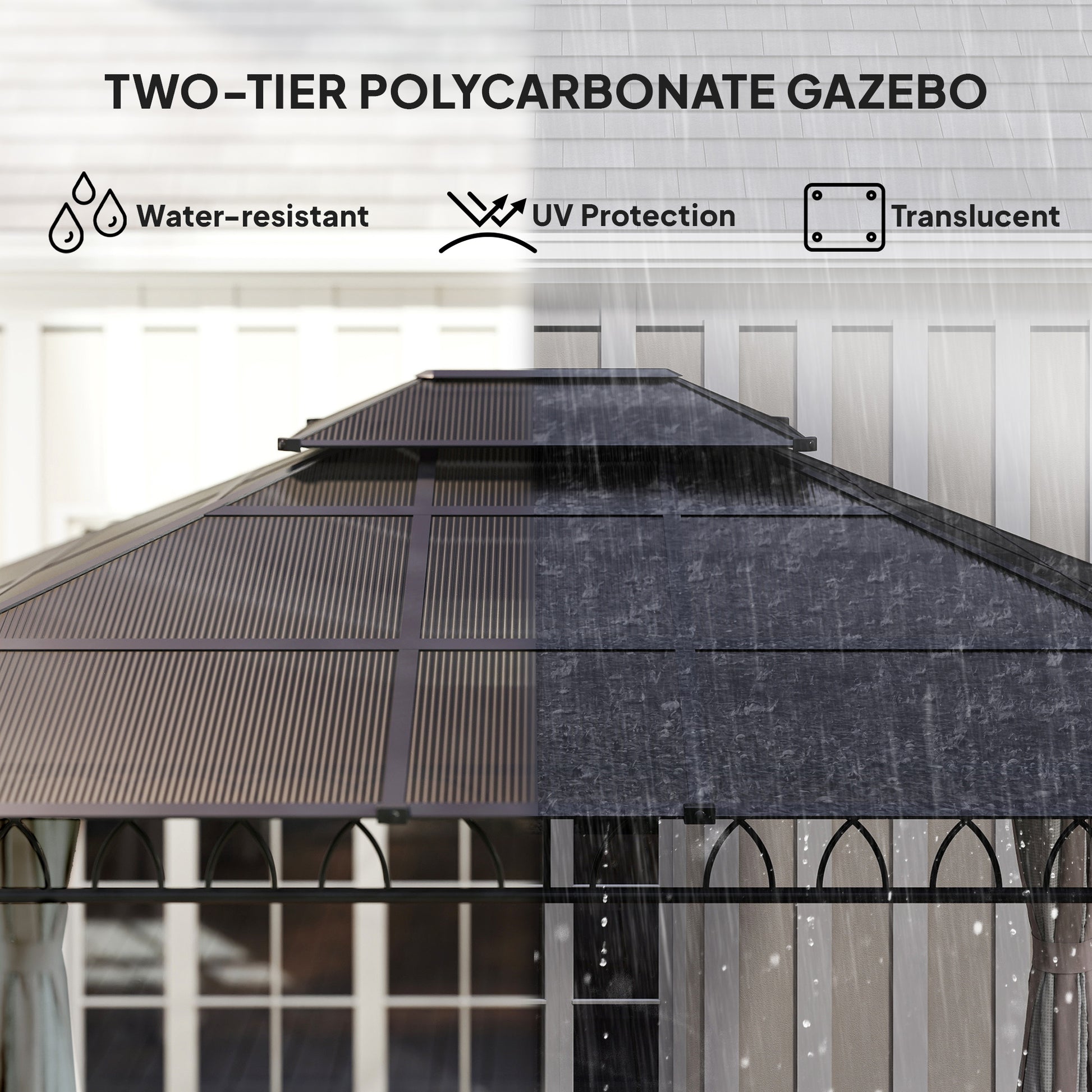 10' x 12' Outdoor Gazebo - Polycarbonate Hardtop Black-DECOROLALA