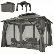 10' x 12' Outdoor Gazebo - Polycarbonate Hardtop Black-DECOROLALA