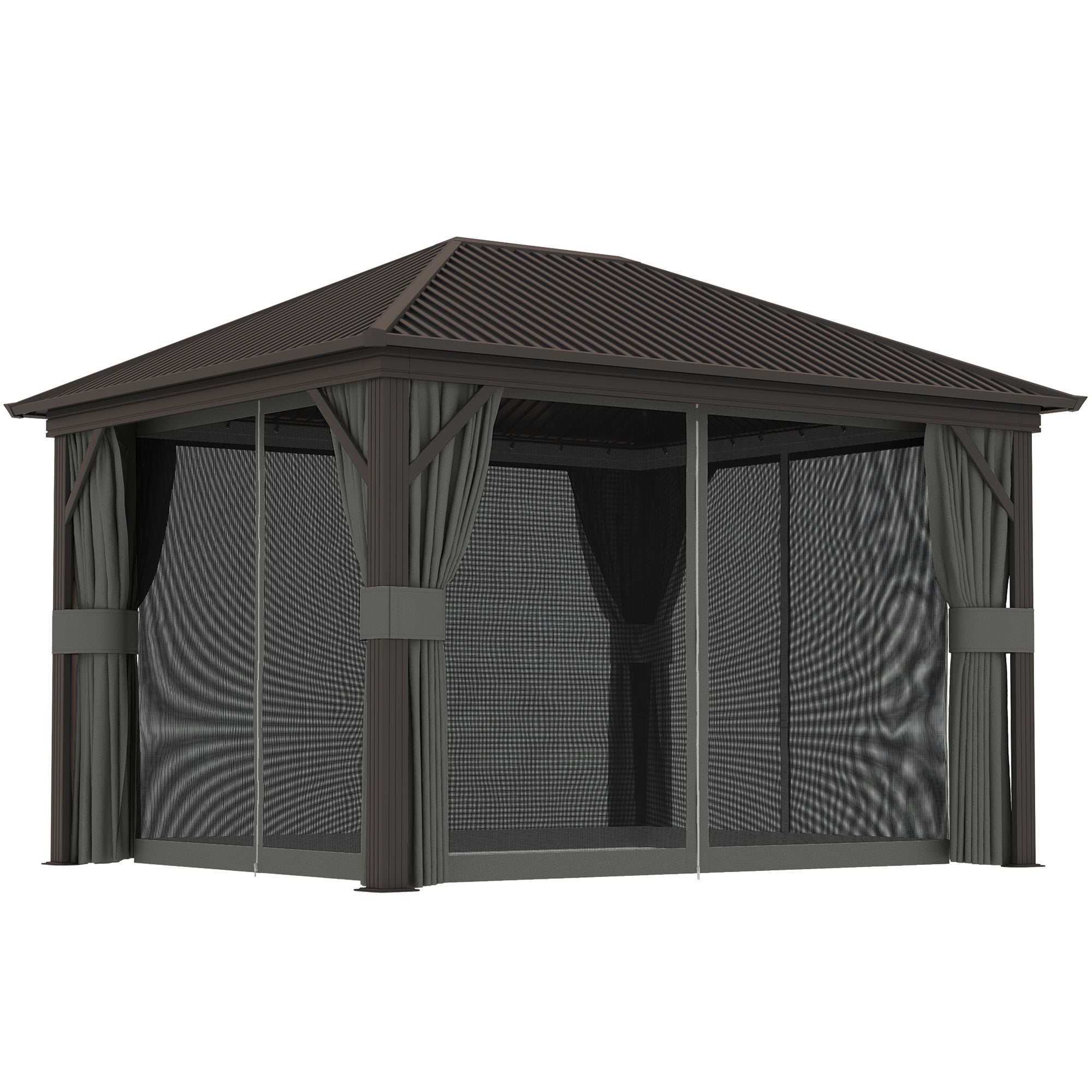 10' x 12' Outdoor Hardtop Gazebo - Aluminum Frame Dark Grey-DECOROLALA