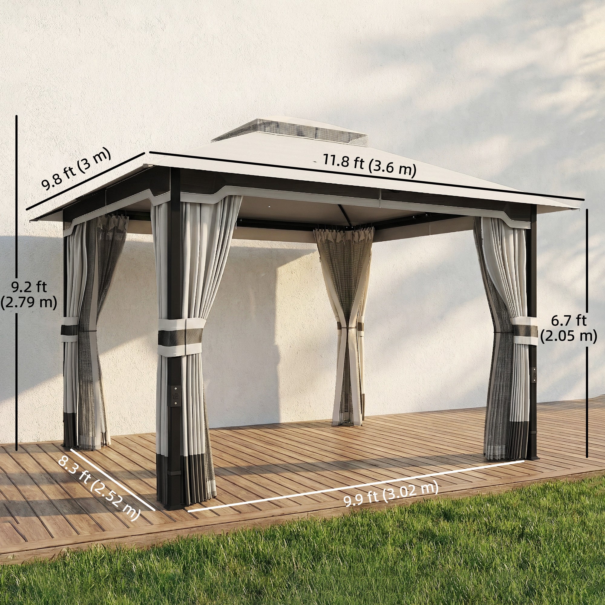 10' x 12' Patio Gazebo Double Roof Light Grey-DECOROLALA