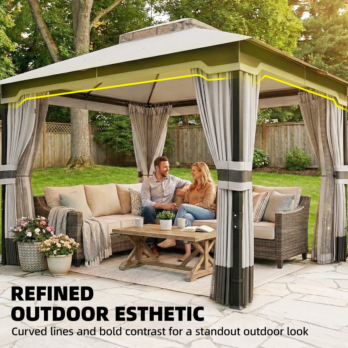 10' x 12' Patio Gazebo Double Roof Light Grey-Gazebos-DECOROLALA