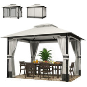 10' x 12' Patio Gazebo Double Roof Light Grey-Gazebos-DECOROLALA
