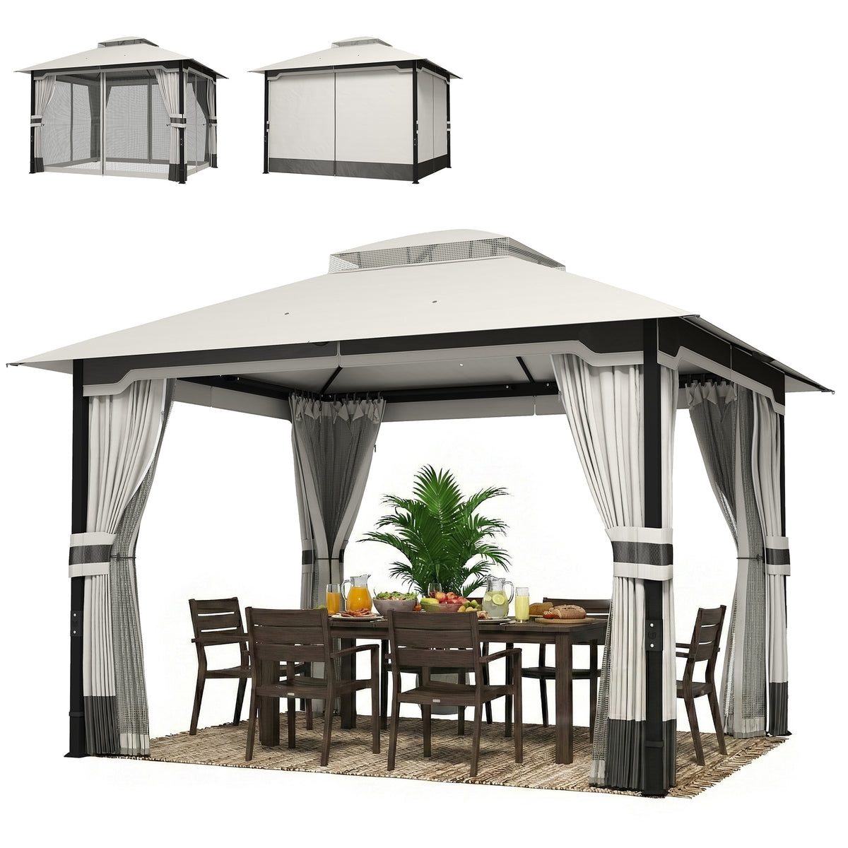 10' x 12' Patio Gazebo Double Roof Light Grey-Gazebos-DECOROLALA