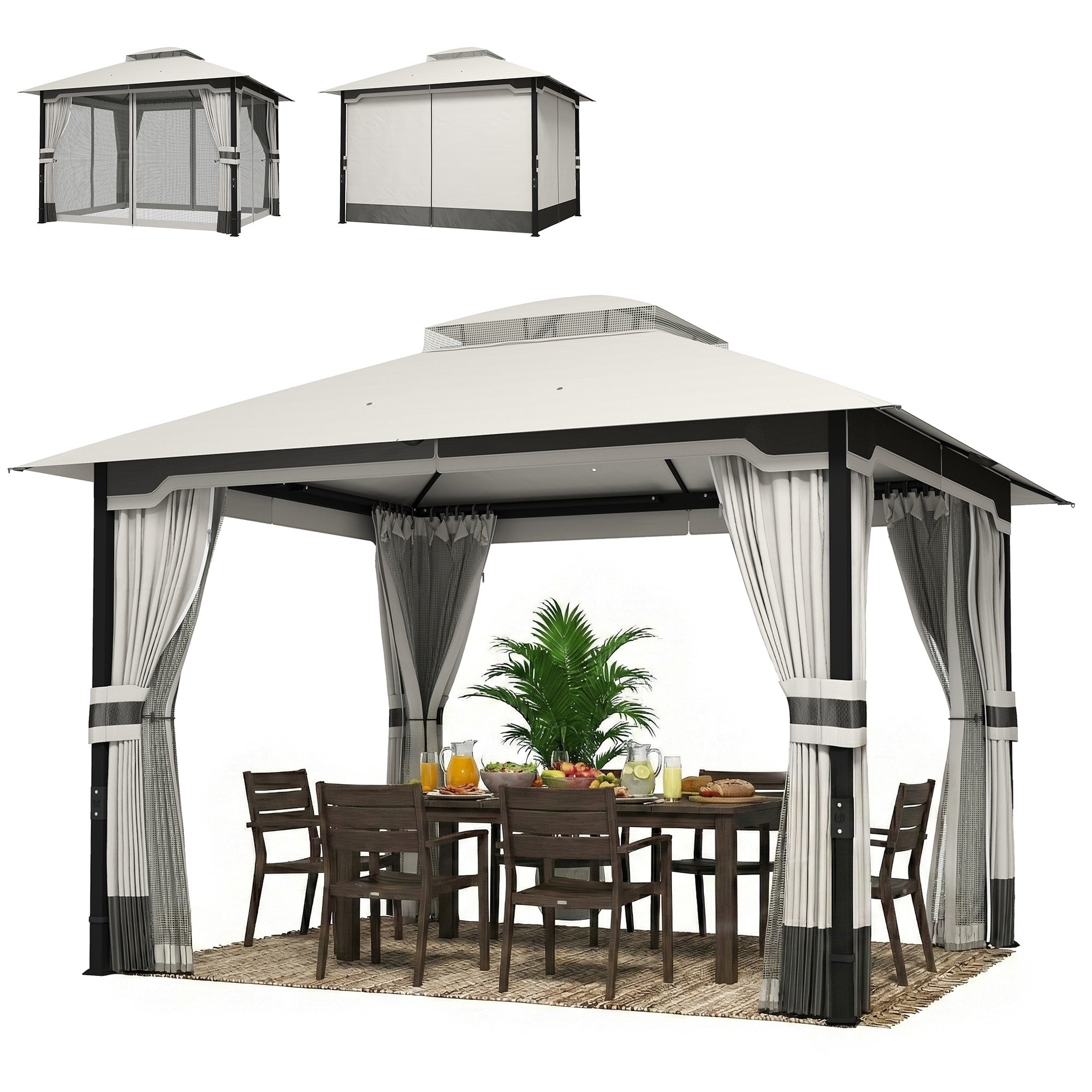 10' x 12' Patio Gazebo Double Roof Light Grey-DECOROLALA