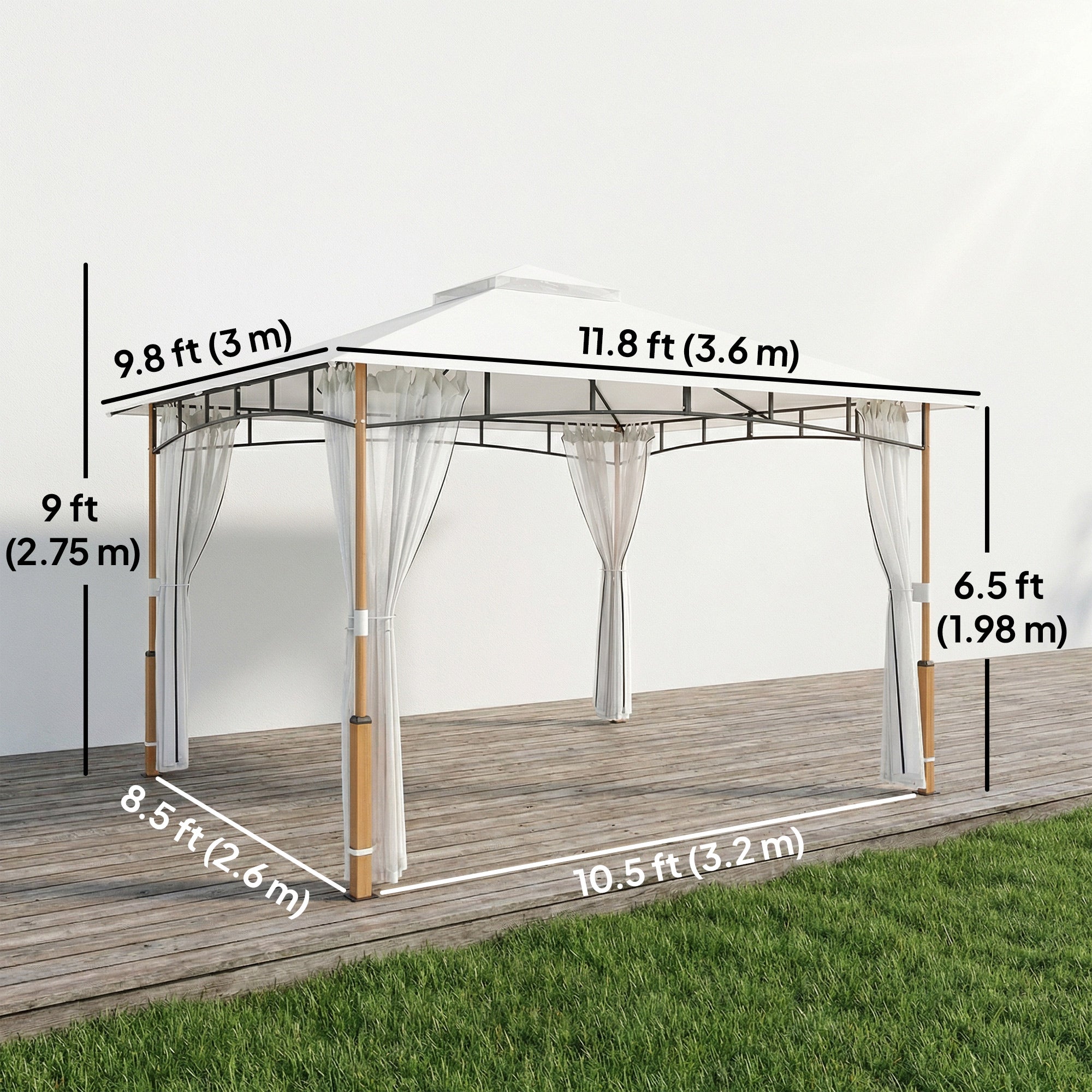 10' x 12' Patio Gazebo UPF50+ Double Roof Netting Cream-DECOROLALA