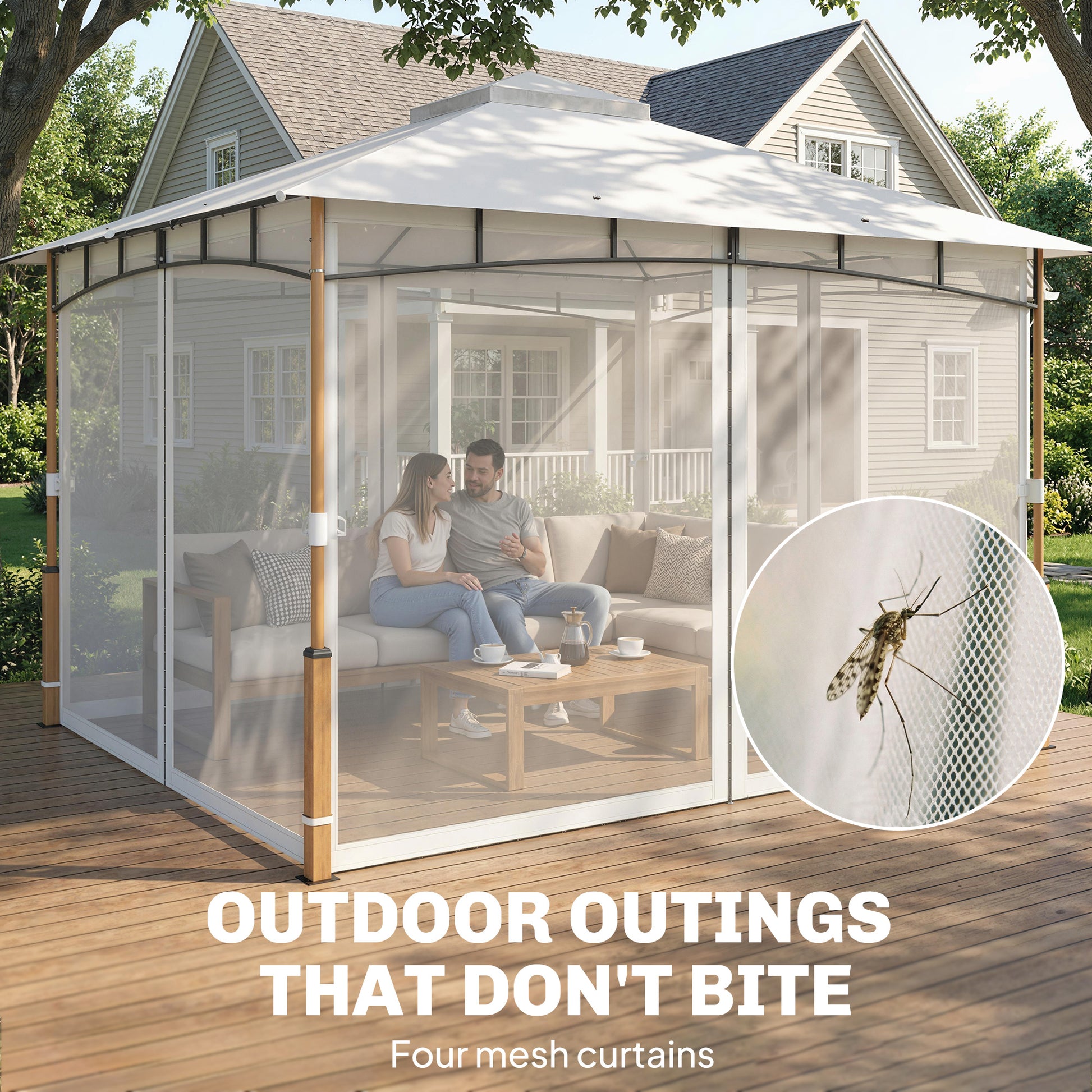 10' x 12' Patio Gazebo UPF50+ Double Roof Netting Cream-DECOROLALA