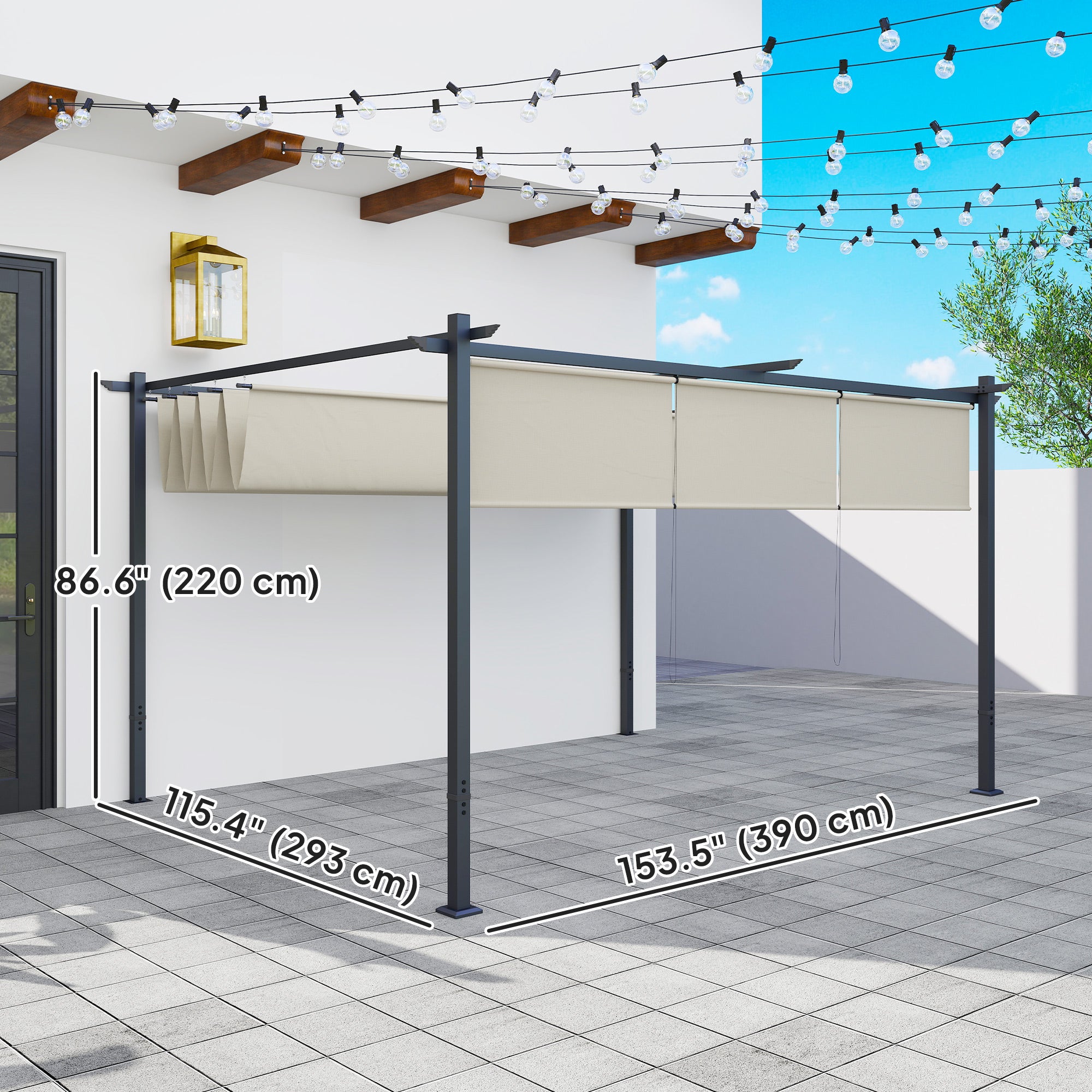 10' x 12' Retractable Pergola Gazebo with Roller Shade - Beige-DECOROLALA