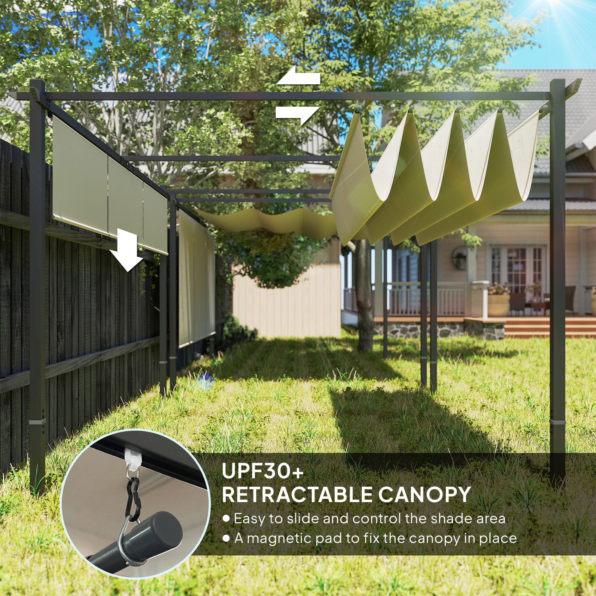 10' x 12' Retractable Pergola Gazebo with Roller Shade - Beige-DECOROLALA