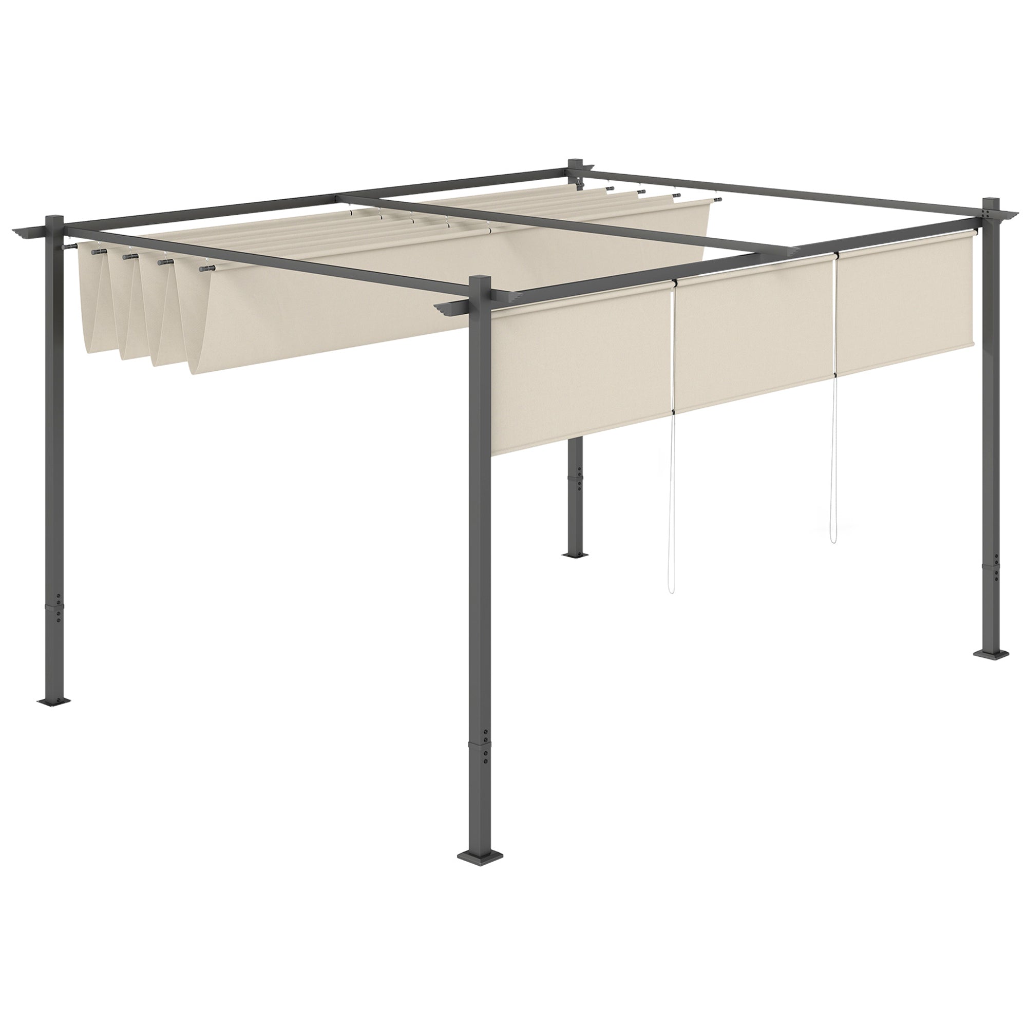 10' x 12' Retractable Pergola Gazebo with Roller Shade - Beige-DECOROLALA