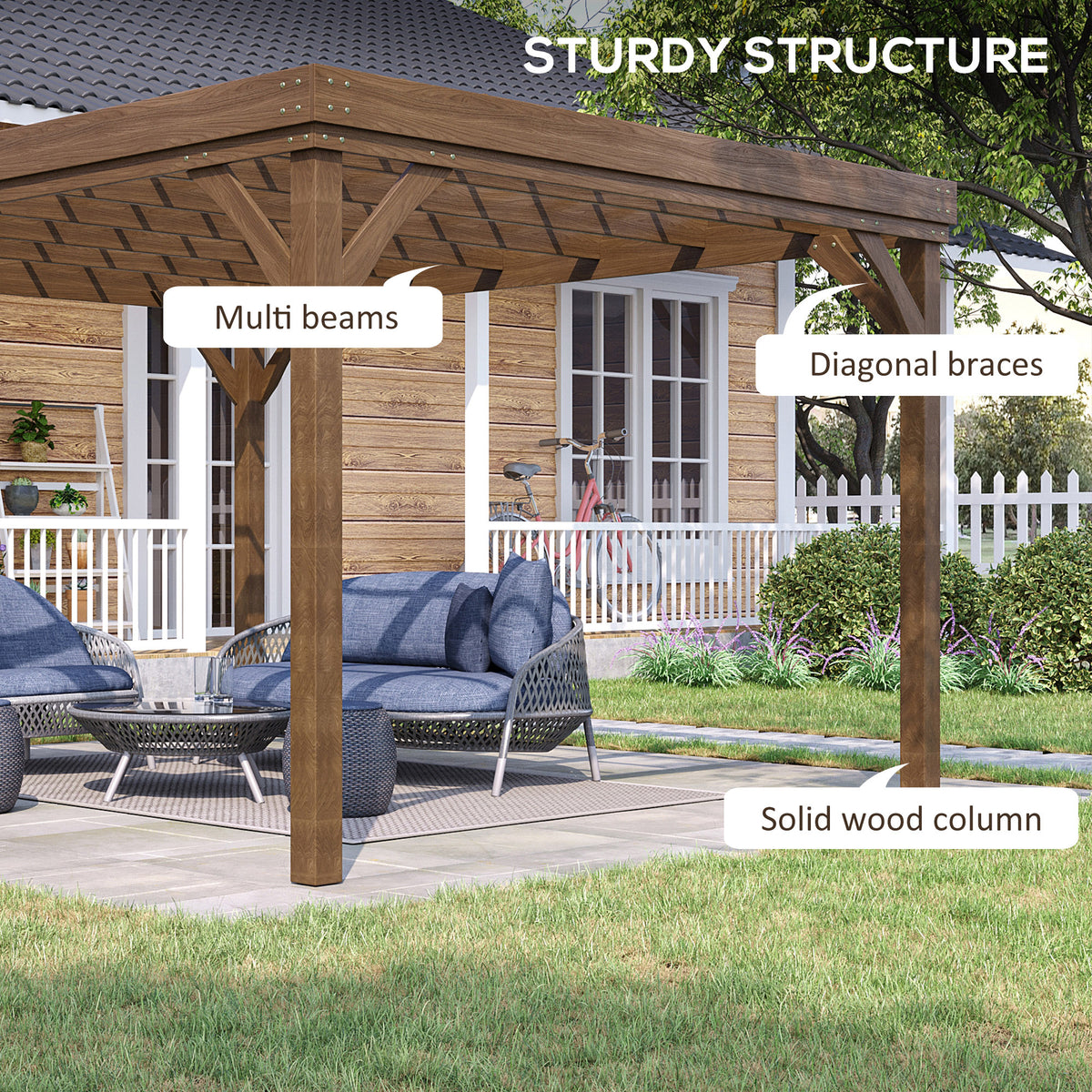 10' x 12' Wood Pergola - Brown Fir Wood Garden Gazebo-Pergolas-DECOROLALA