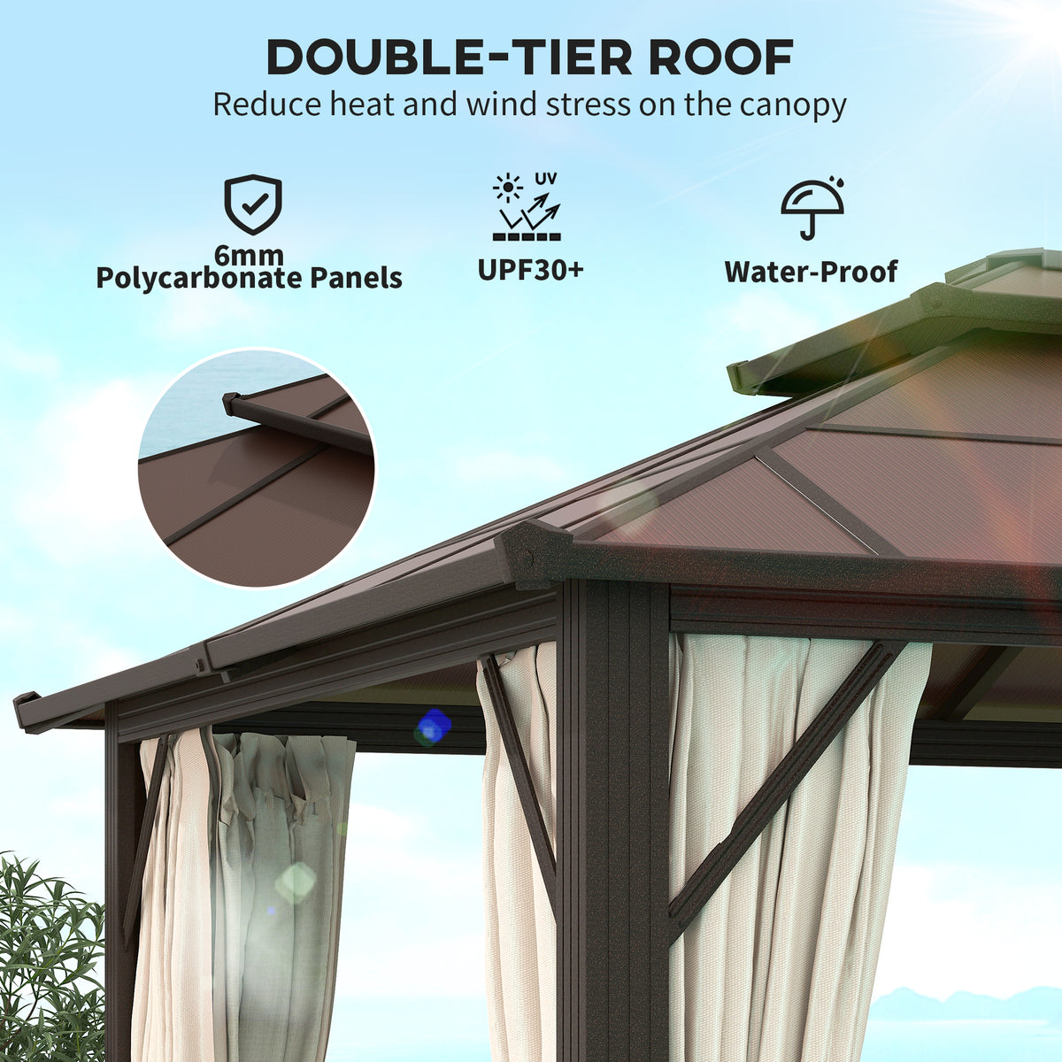 10' x 13' Hardtop Gazebo - Aluminum Frame Beige Canopy-Gazebos-DECOROLALA