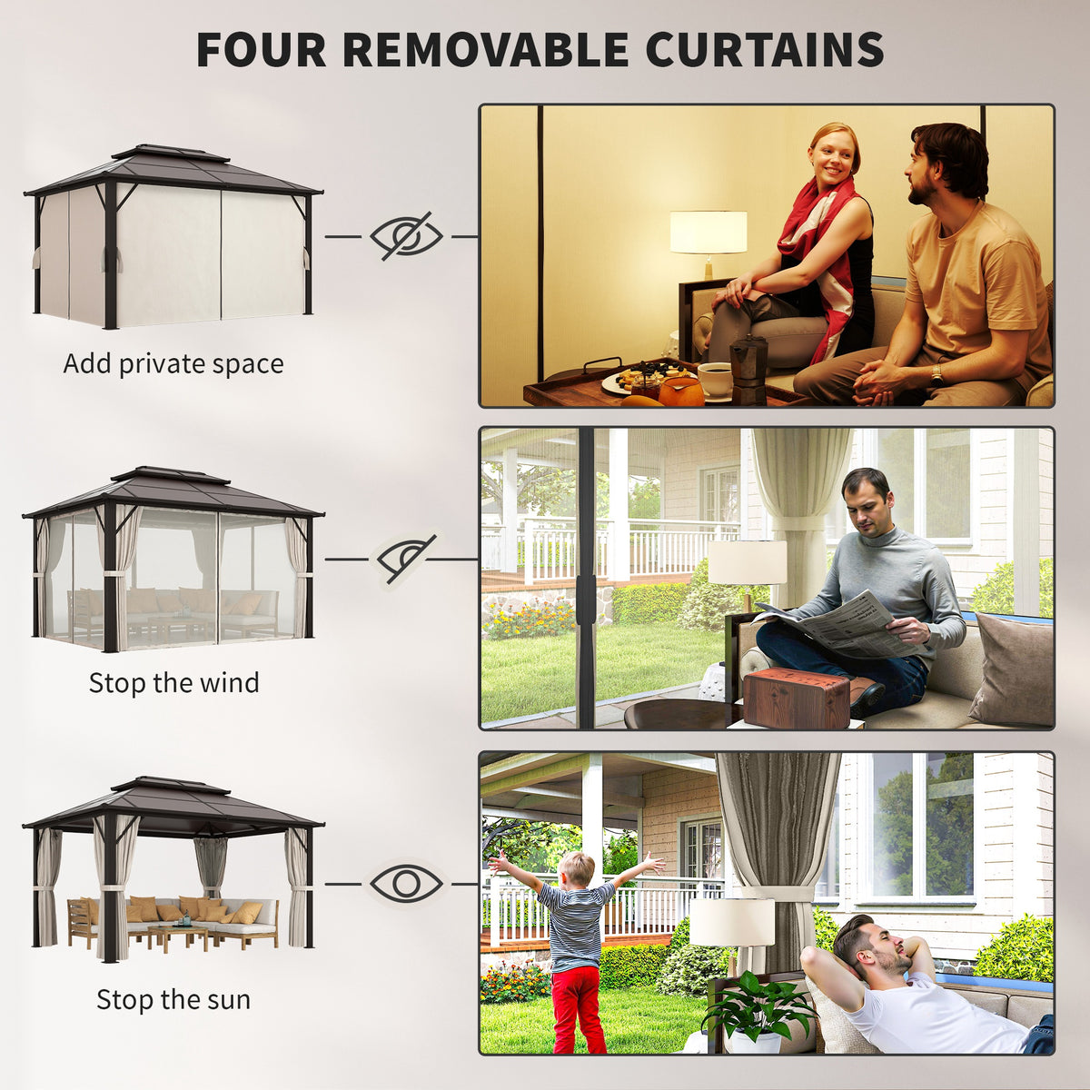 10' x 13' Hardtop Gazebo - Aluminum Frame Beige Canopy-Gazebos-DECOROLALA