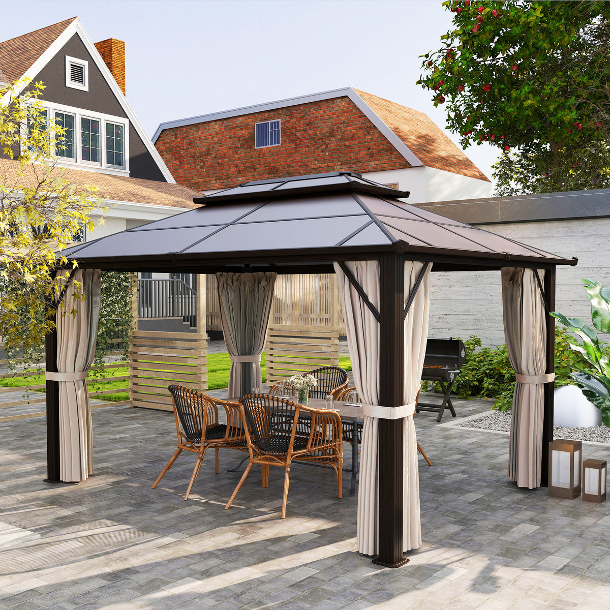 10' x 13' Hardtop Gazebo - Aluminum Frame Beige Canopy-Gazebos-DECOROLALA