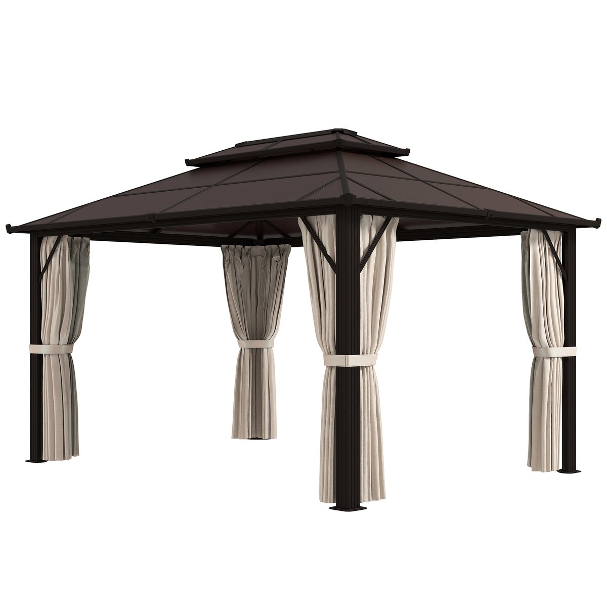 10' x 13' Hardtop Gazebo - Aluminum Frame Beige Canopy-Gazebos-DECOROLALA