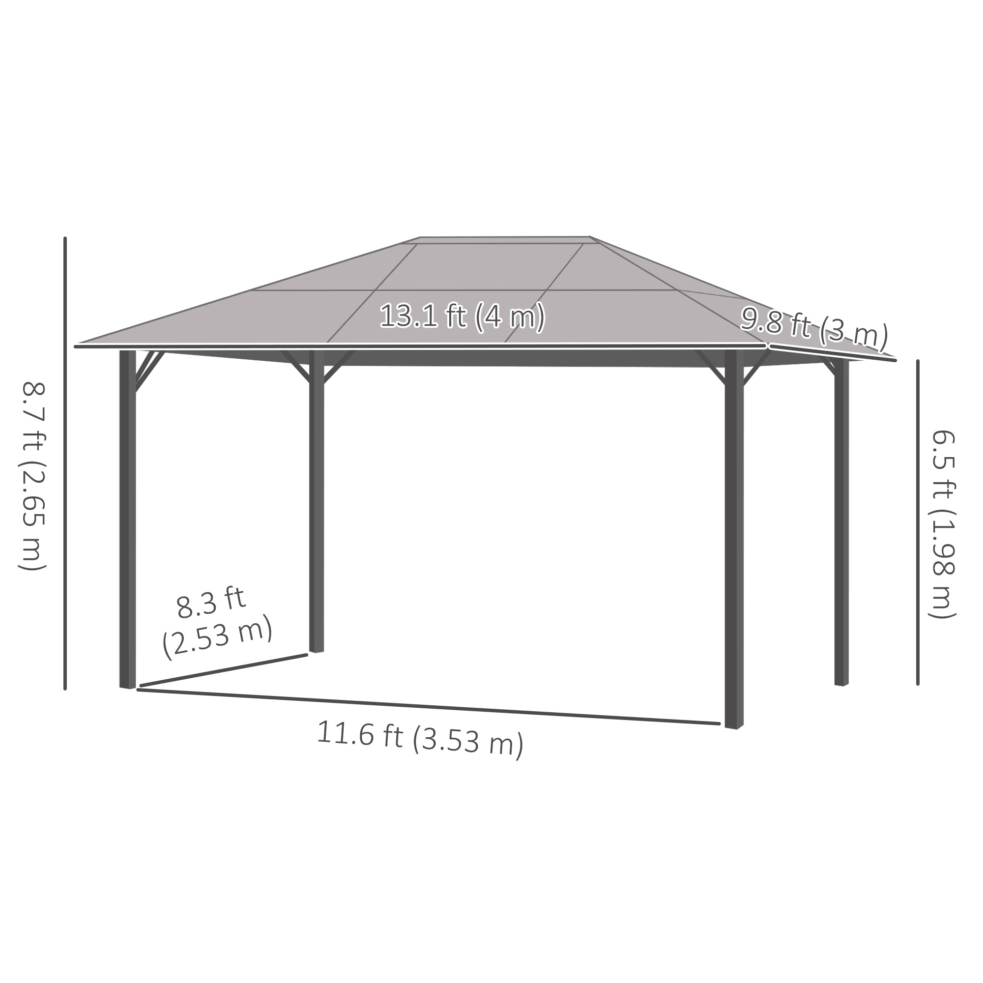 10' x 13' Hardtop Gazebo Aluminum Frame Grey-DECOROLALA