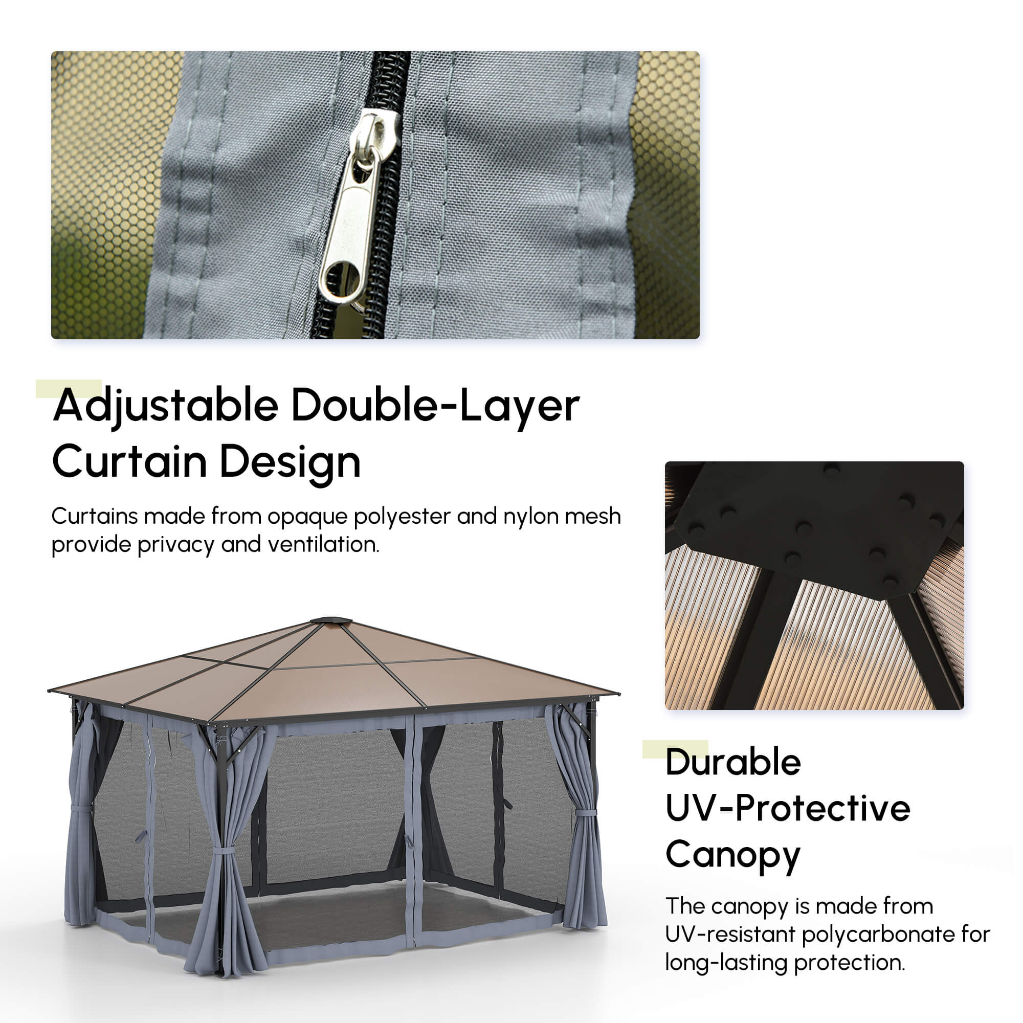 10' x 13' Hardtop Gazebo Aluminum Frame Grey-DECOROLALA
