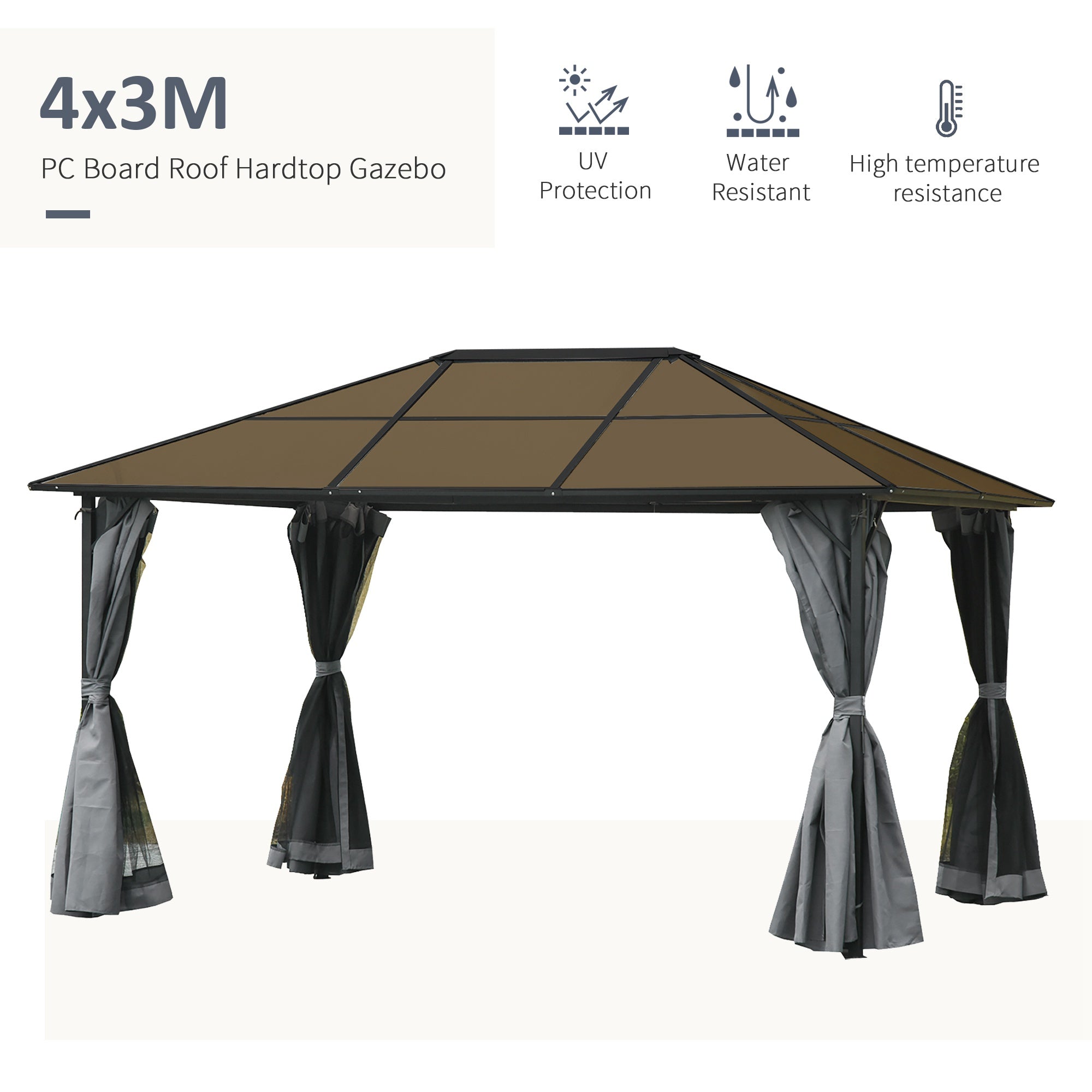 10' x 13' Hardtop Gazebo Aluminum Frame Grey-DECOROLALA